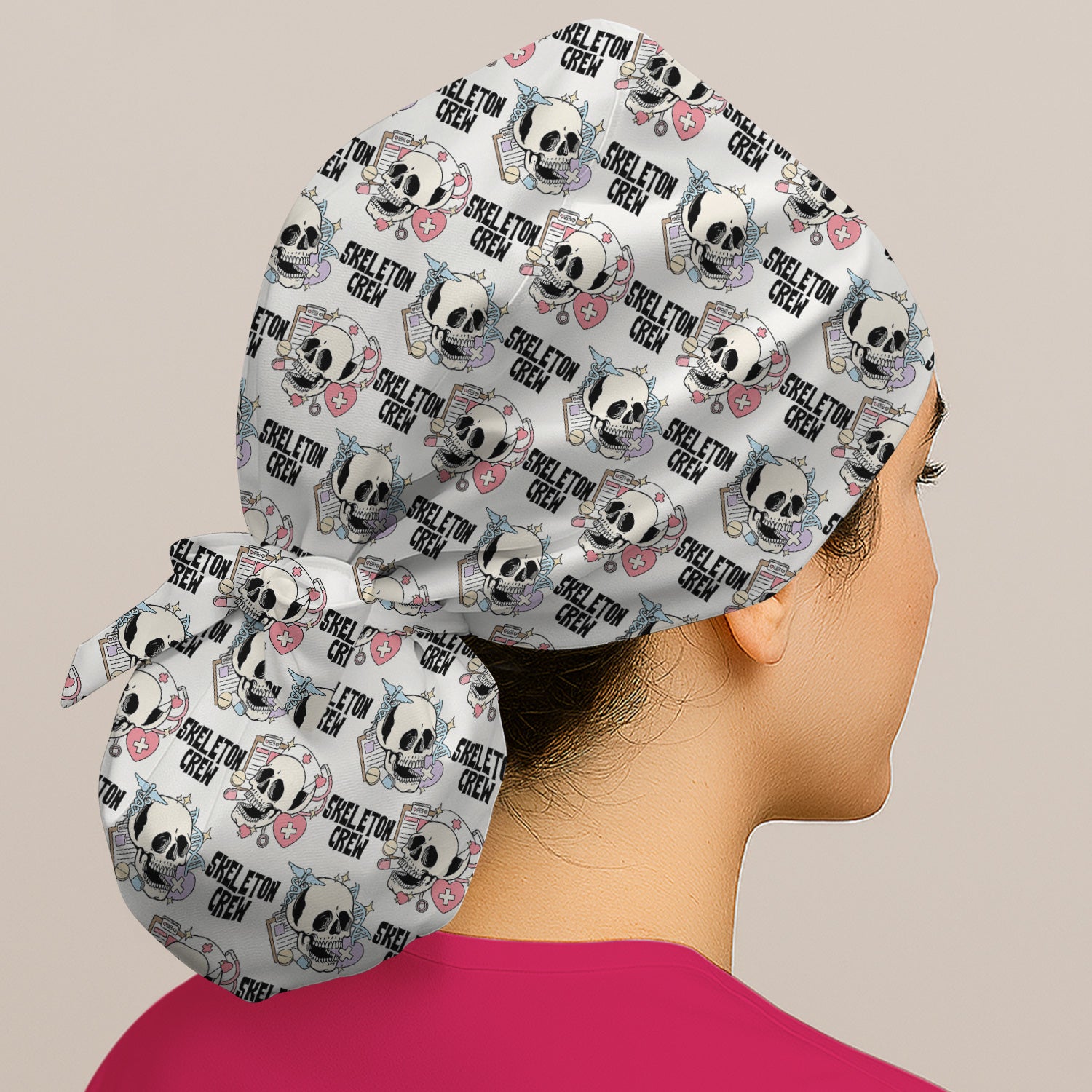 Funny Halloween Skeleton Crew Scrub Cap, Surgical Caps for Doctors