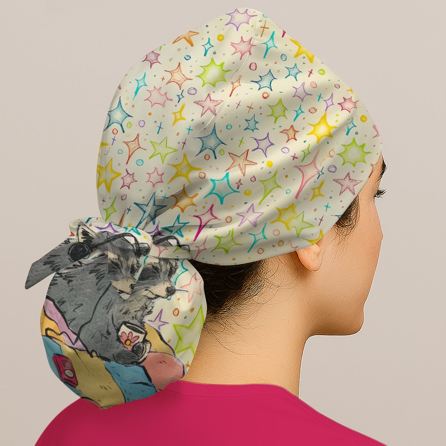 Chill Raccoon Starry Music Pattern Scrub Cap, Surgical Caps for Doctors