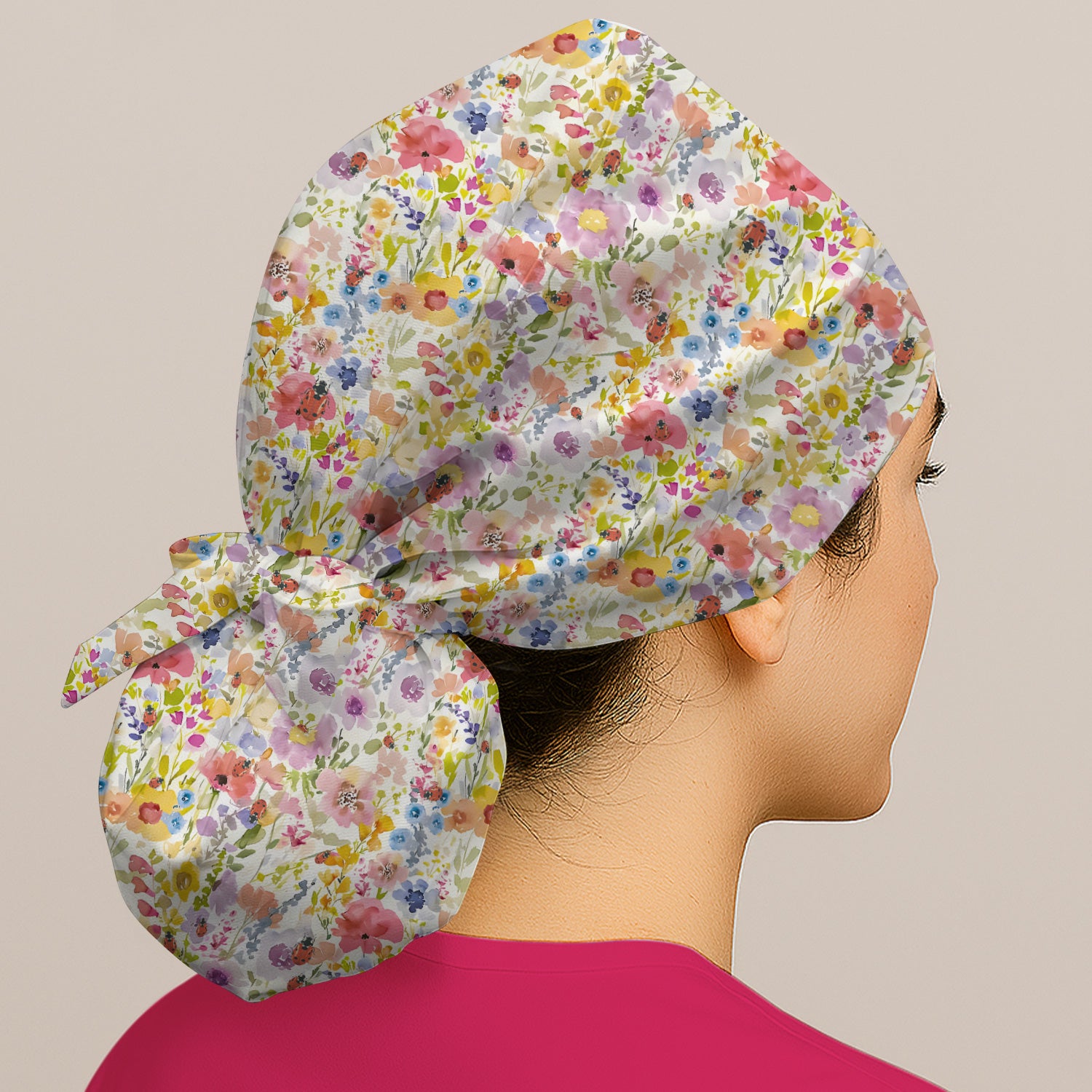 Cute Wildflower Ladybug Garden Pattern Scrub Cap, Surgical Caps for Doctors