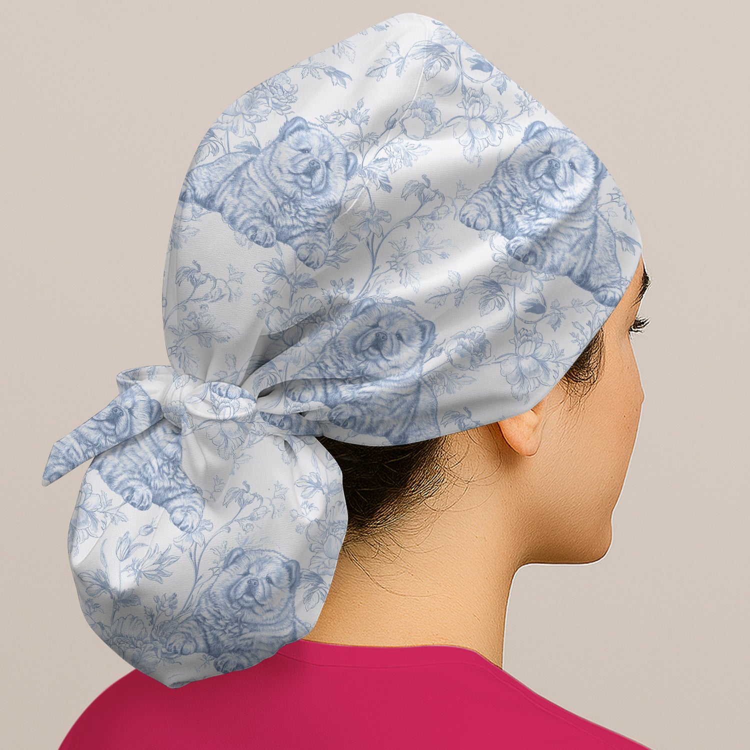 Custom Dog Cat Style Chinoiserie Pattern Caps, Bouffant Scrub Caps for Women
