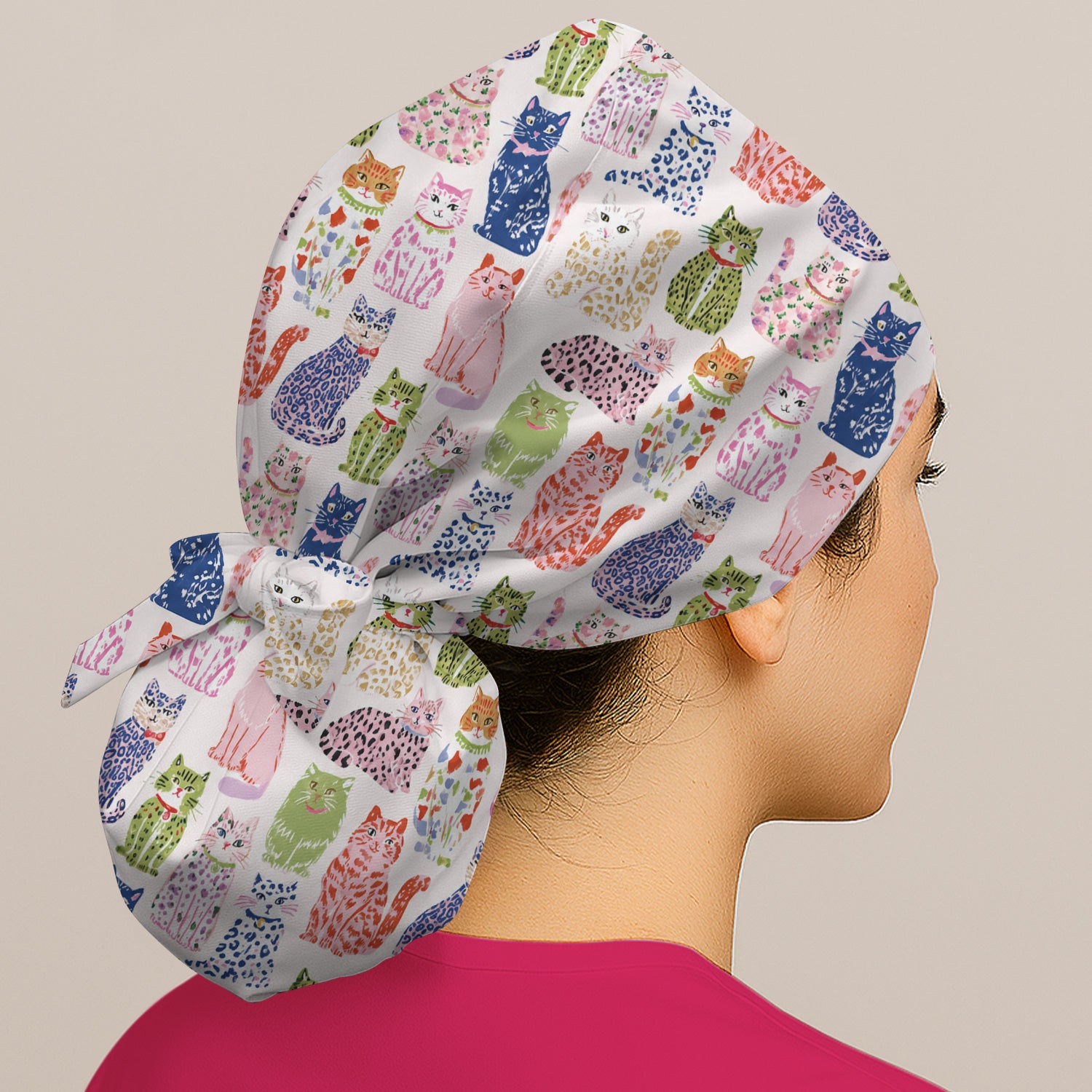 Colorful Cat with Playful Pet Scrub Cap, Surgical Caps for Doctors
