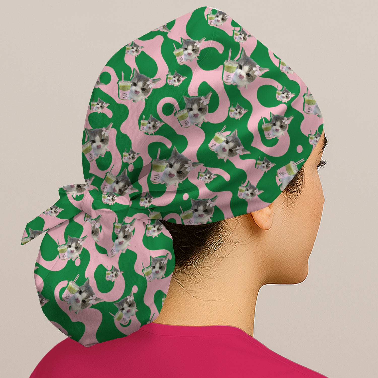 Cute Cat Matcha Nurse Scrub Cap, Funny Cat I Love Matcha Medical Hat,  Breathable Fabrics Nursing Uniform