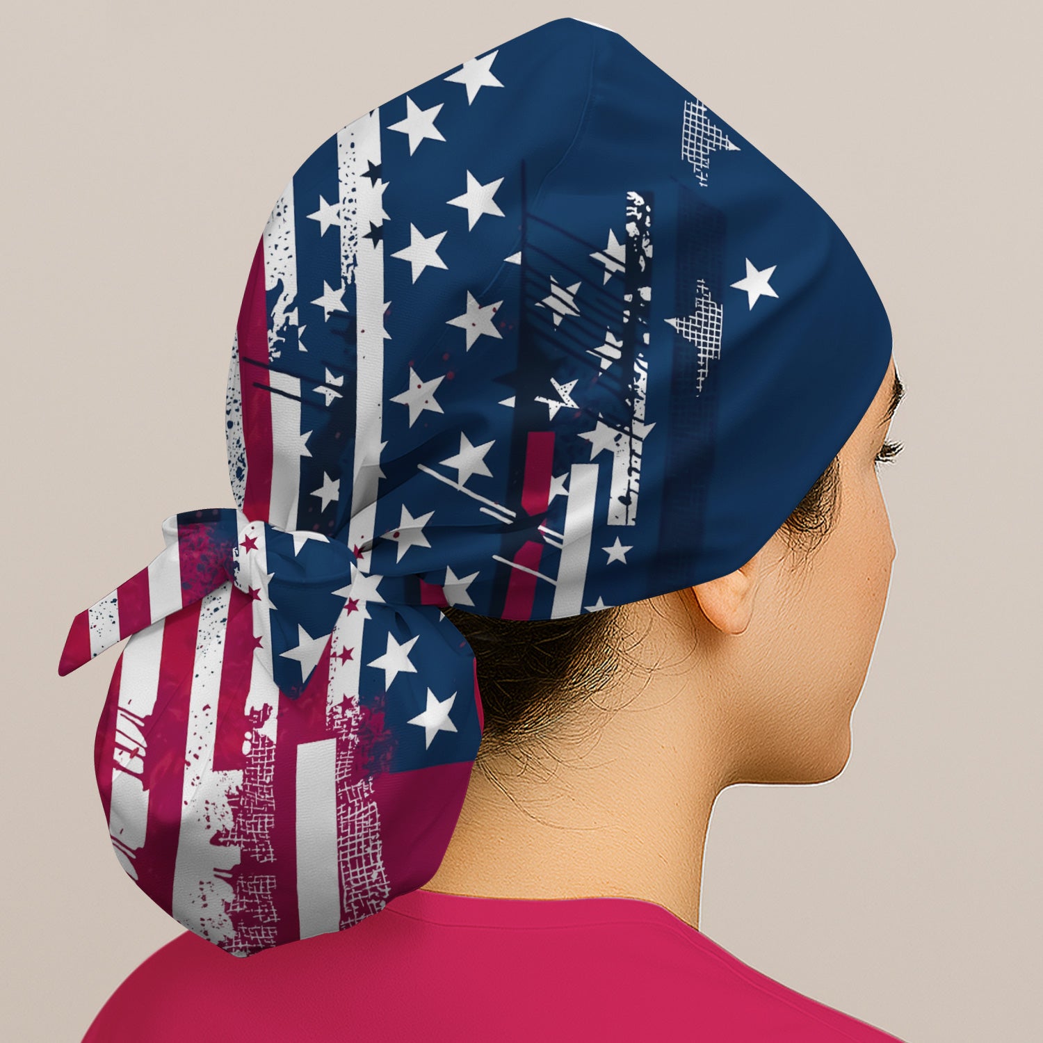 Patriotic USA Flag Stars And Stripes Grunge Pattern Scrub Cap, Surgical Caps for Doctors