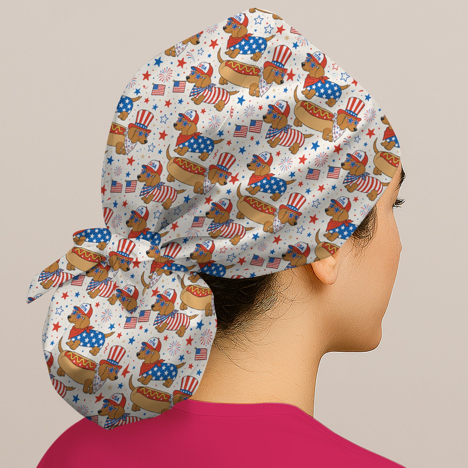 Patriotic Dachshund Fourth Of July Scrub Cap, Surgical Caps for Doctors