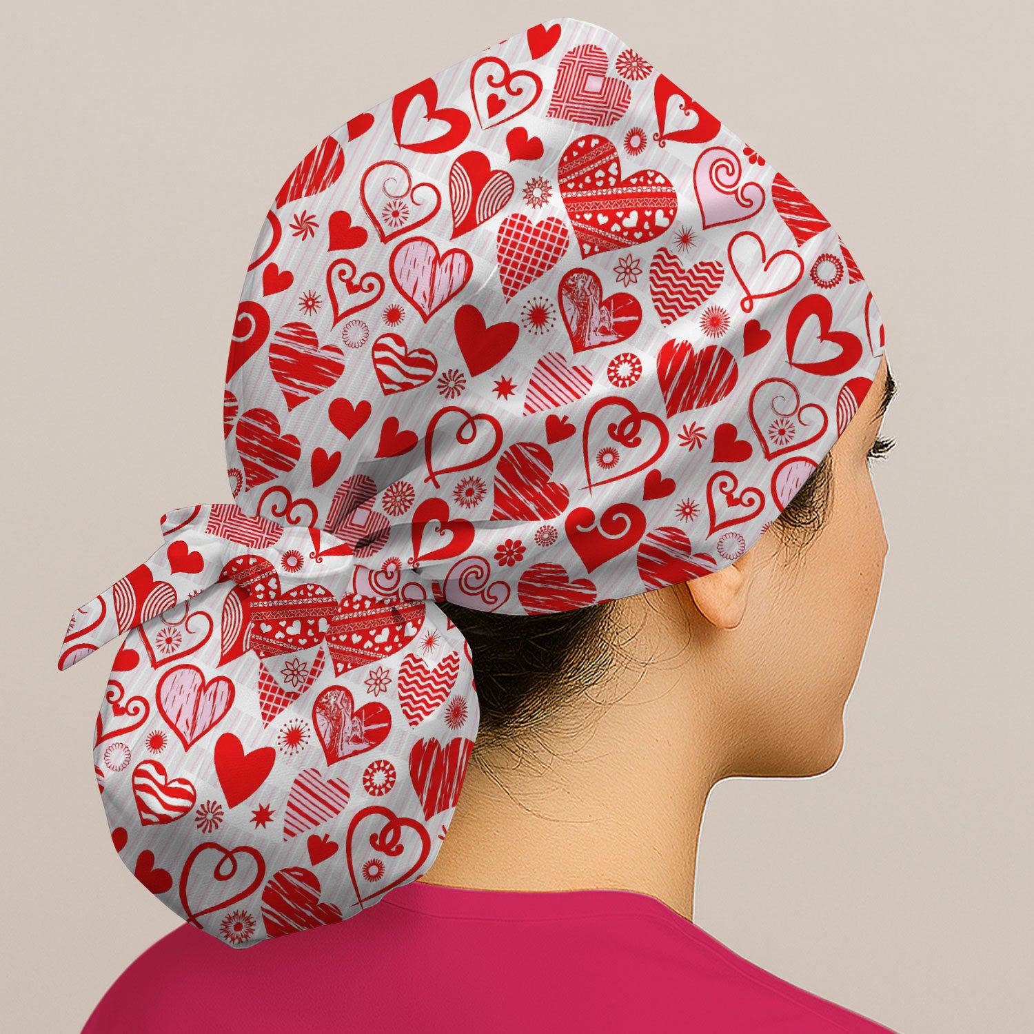 Hearts Scrub Cap For Nursing, Valentine Heart Pattern Nurse Hat, Comfortable Scrubs For Nurses