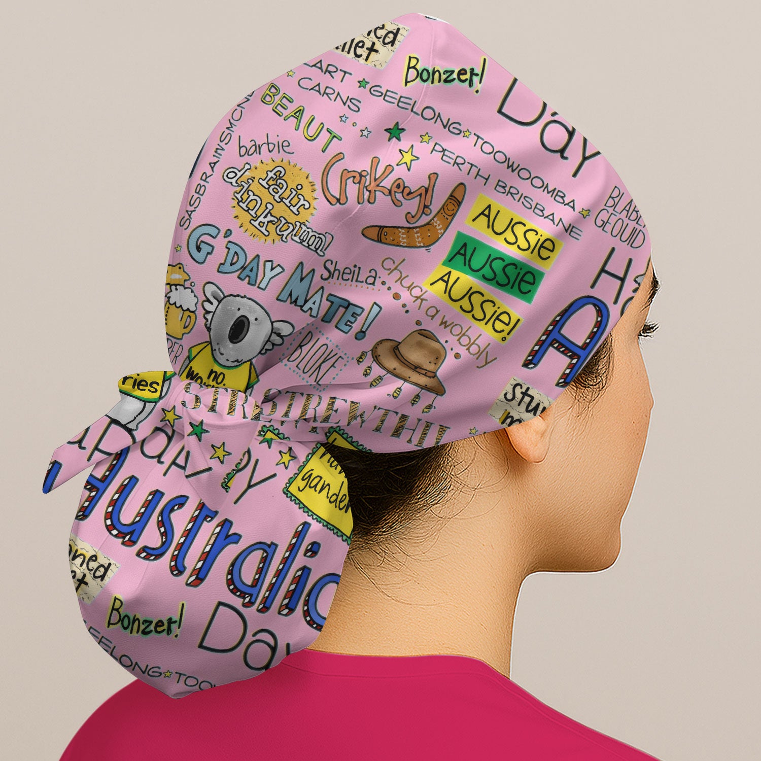 Cute Cartoon Koala Australia Pattern Medical Cap, Breathable Fabrics Caps Uniform