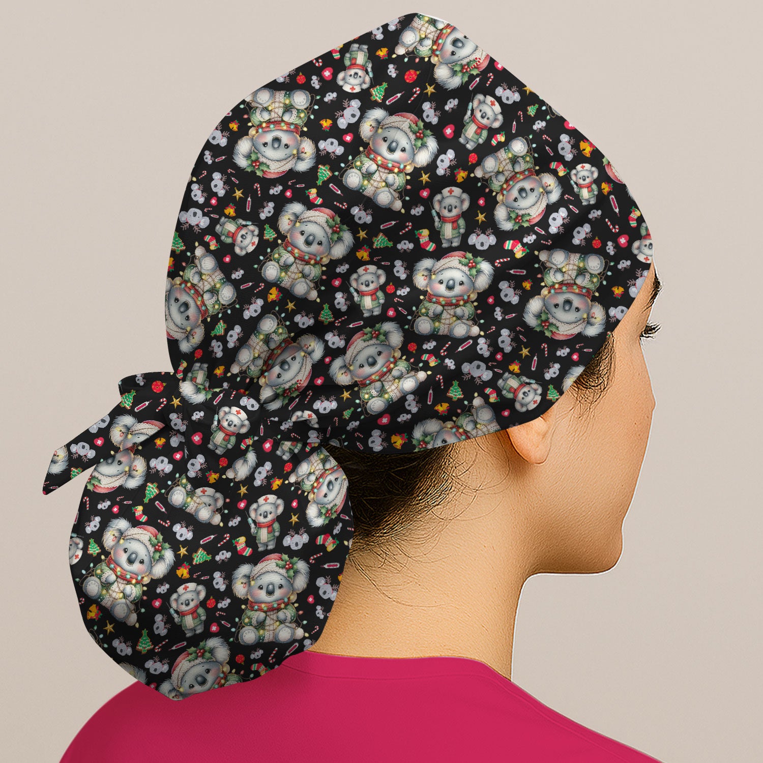 Aussie Koala Bouffant Scrub Caps for Women - Cute Holiday Nursing Gift - Breathable Fabrics Caps Uniform