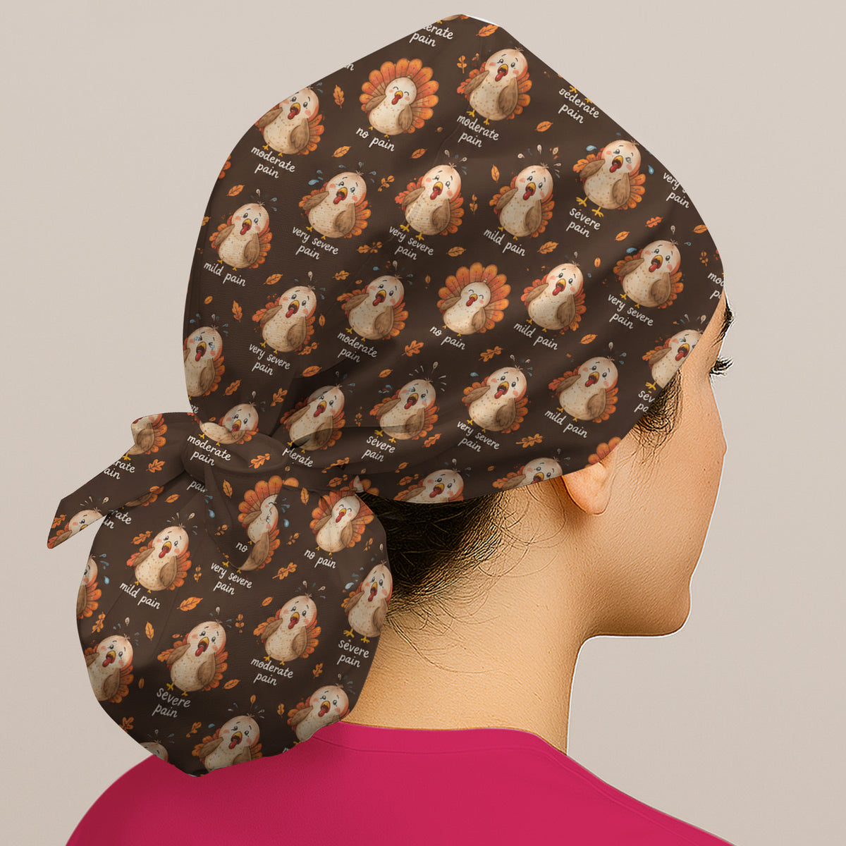 Funny Thanksgiving Turkey Pain Scale Pattern Scrub Cap, Surgical Caps for Nicu Nurses