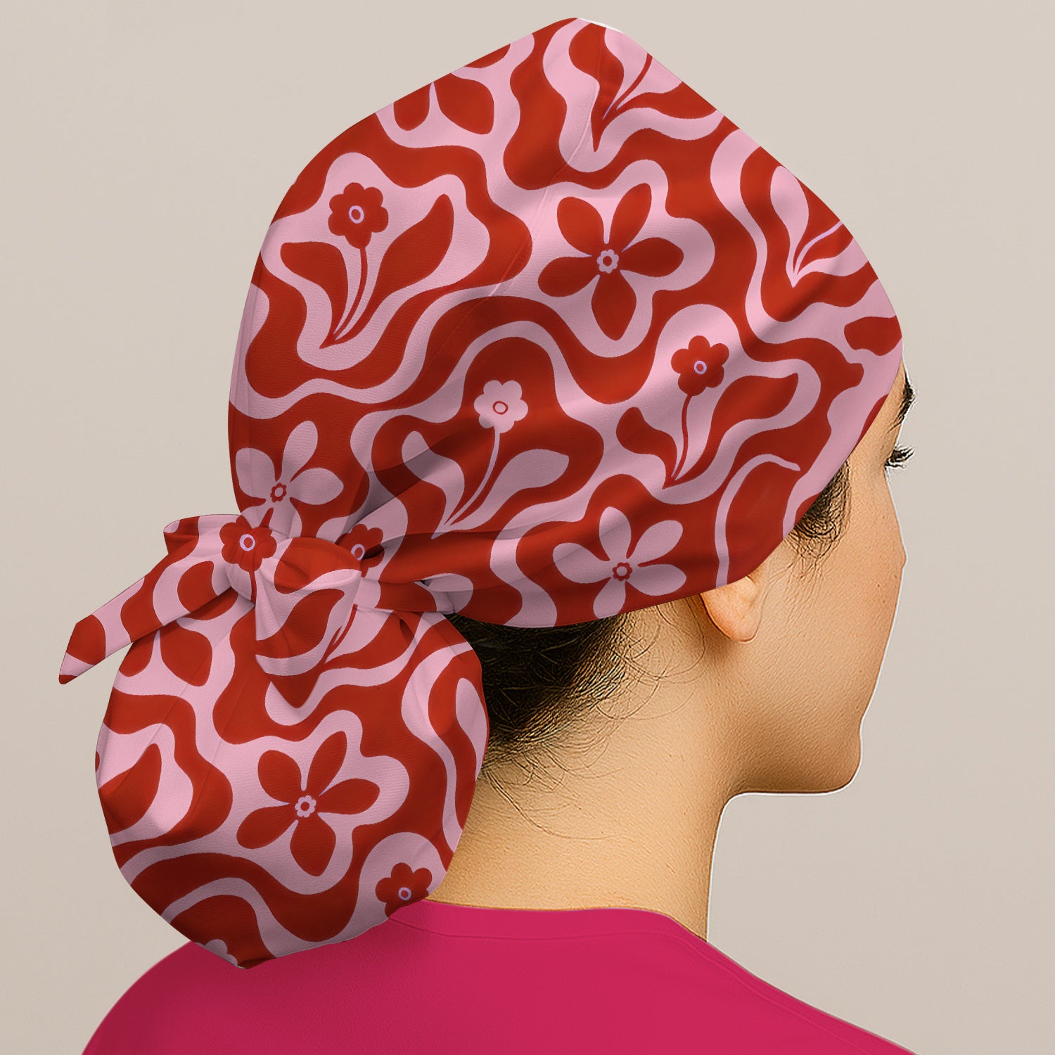 Retro Pink Floral Pattern, Groovy Medical Scrub Cap, Surgical Caps for Doctors