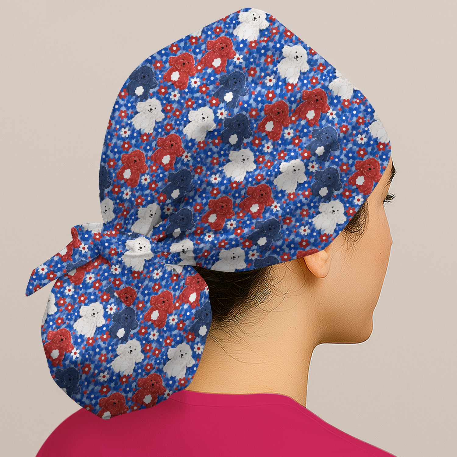 Cute Poodle Floral Garden Print Scrub Cap, Surgical Caps for Doctors