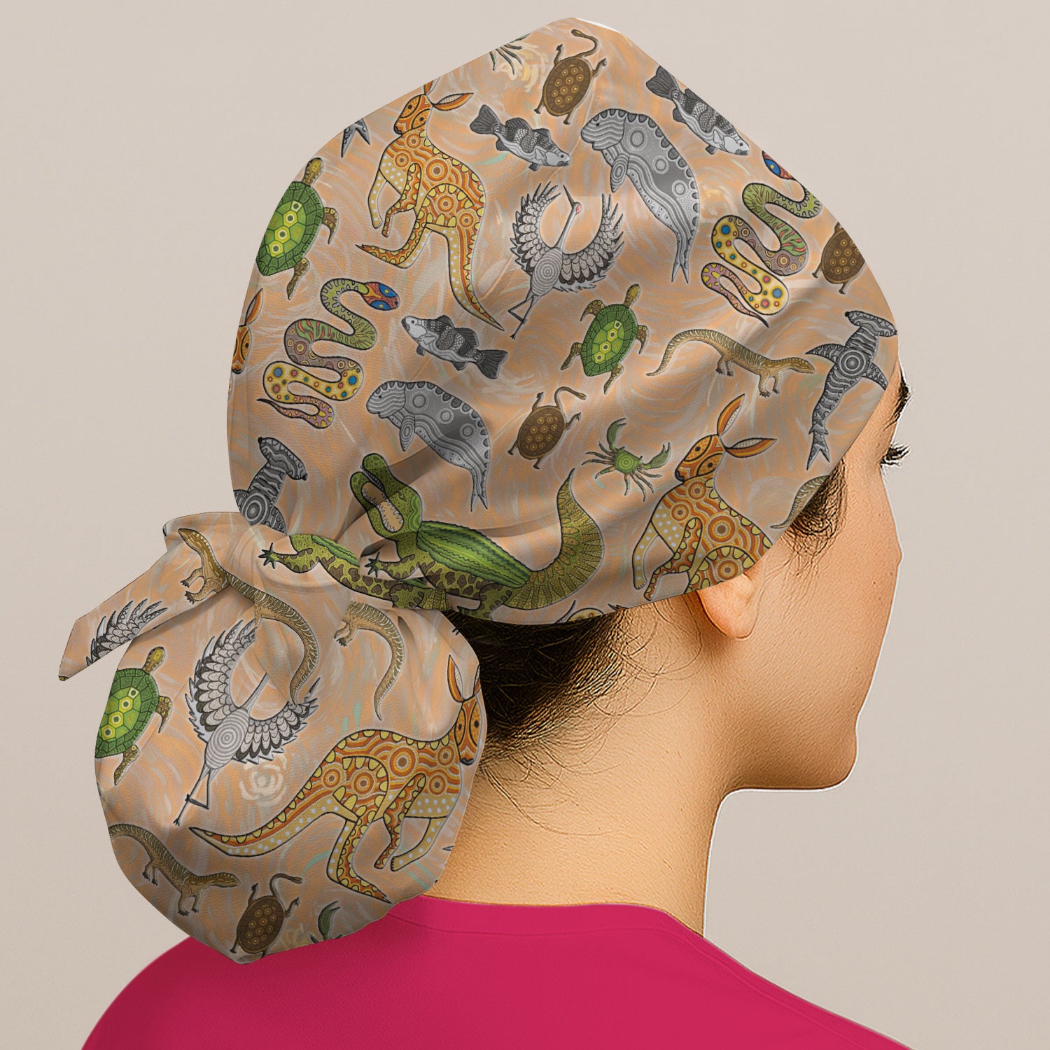 Crocodile Turtle Snake Animal Print Scrub Cap, Bouffant Surgical Caps
