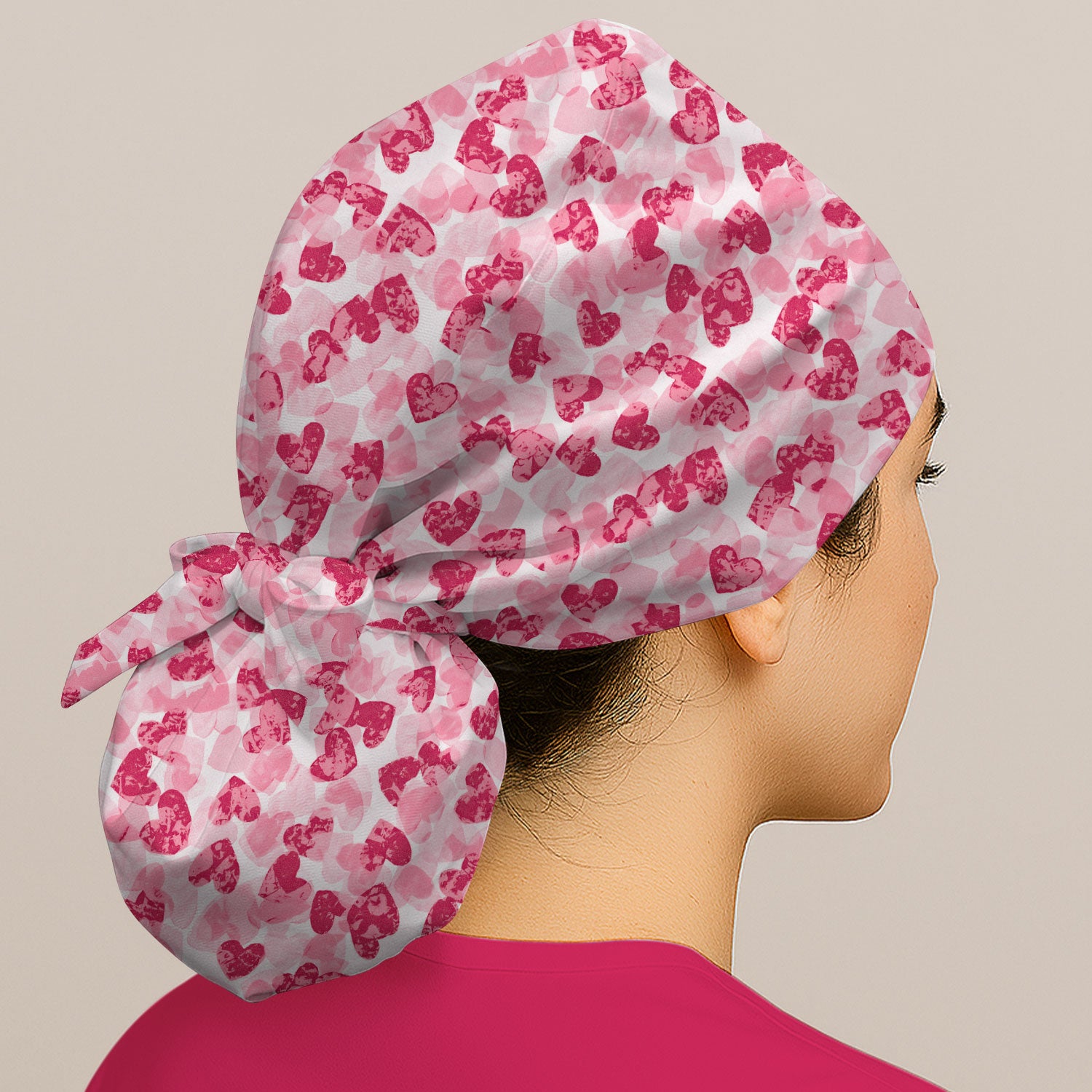 Valentine Heart Print Medical Scrub Cap, Bouffant Scrub Caps for Women