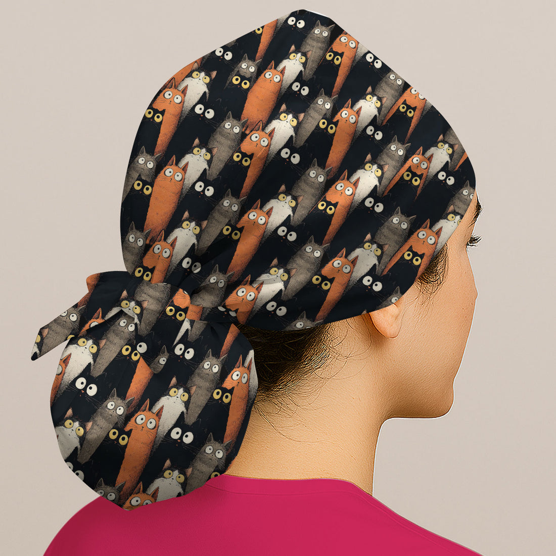Black Cat Pattern Nurse Scrub Cap, Cat Lover Nurse Hat, Breathable Fabrics Nursing Uniform