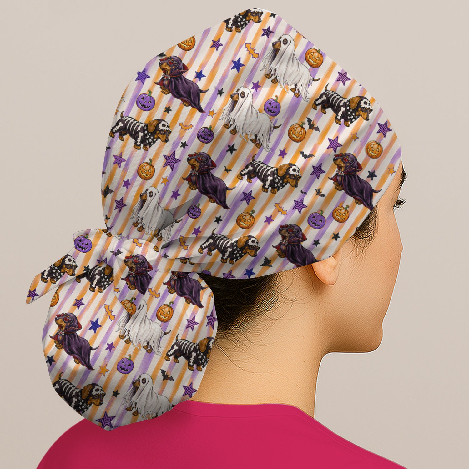 Halloween Dachshund Stripe Pattern Scrub Cap, Surgical Caps for Doctors
