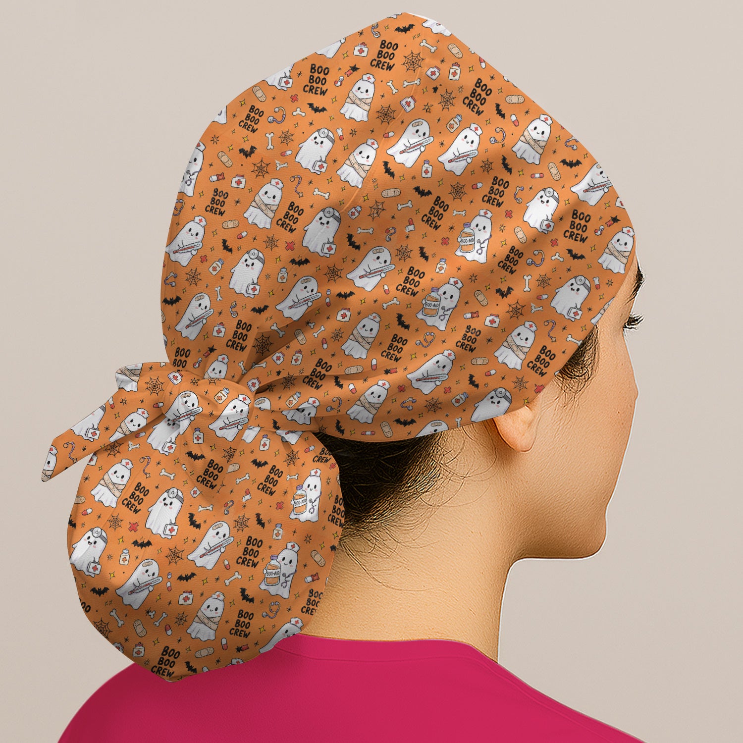 Cute Halloween Boo Boo Crew Ghost Scrub Cap, Surgical Caps for Doctors