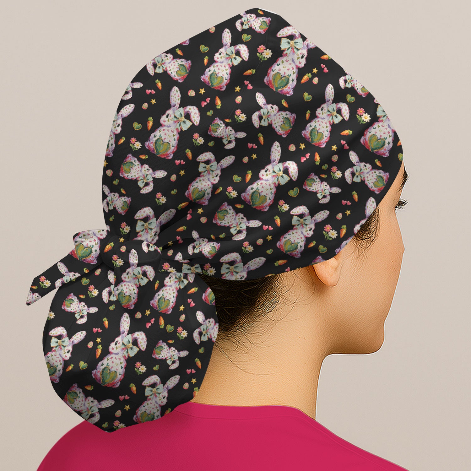 Cute Pastel Bunny Easter Pattern Cap, Bouffant Scrub Caps for Women