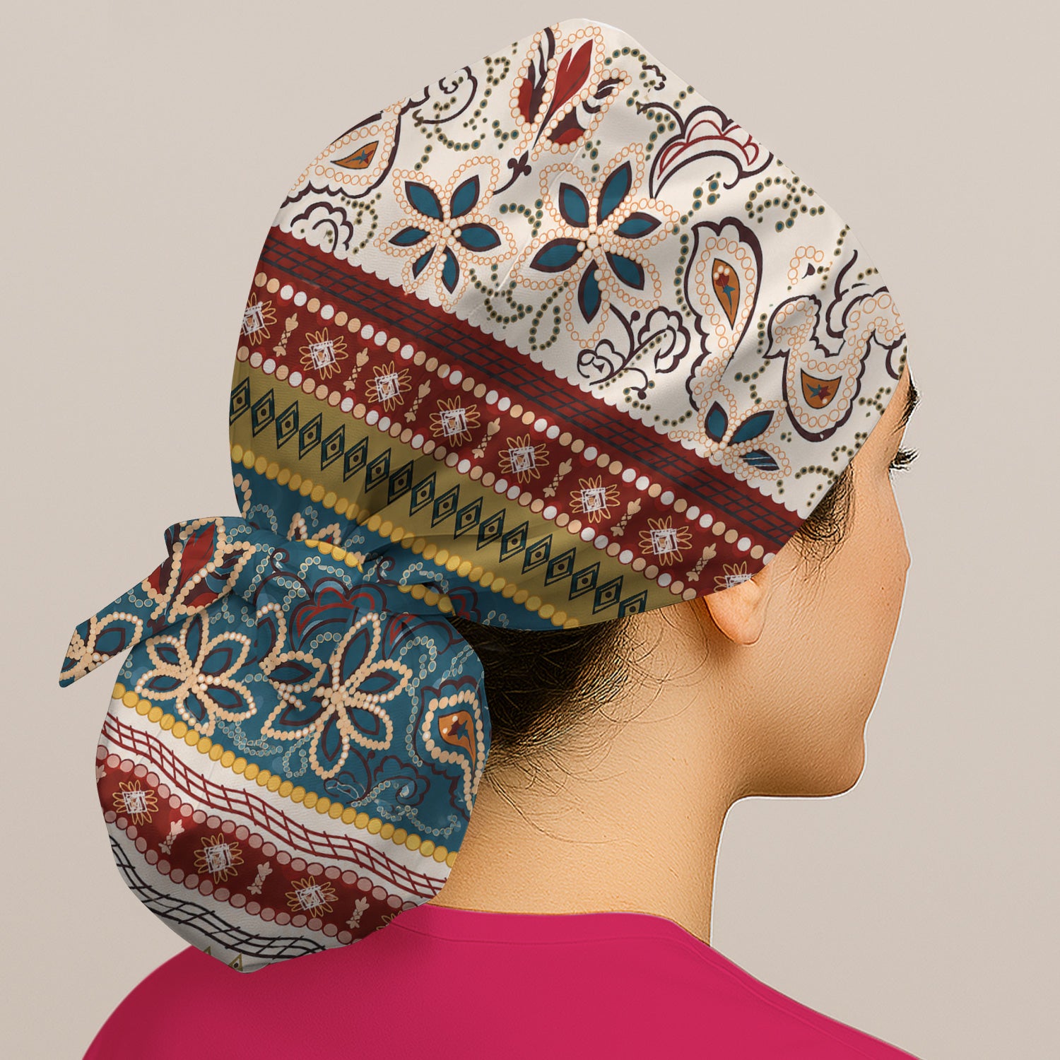 Boho Paisley Floral Stripe Pattern Scrub Cap, Surgical Caps for Doctors