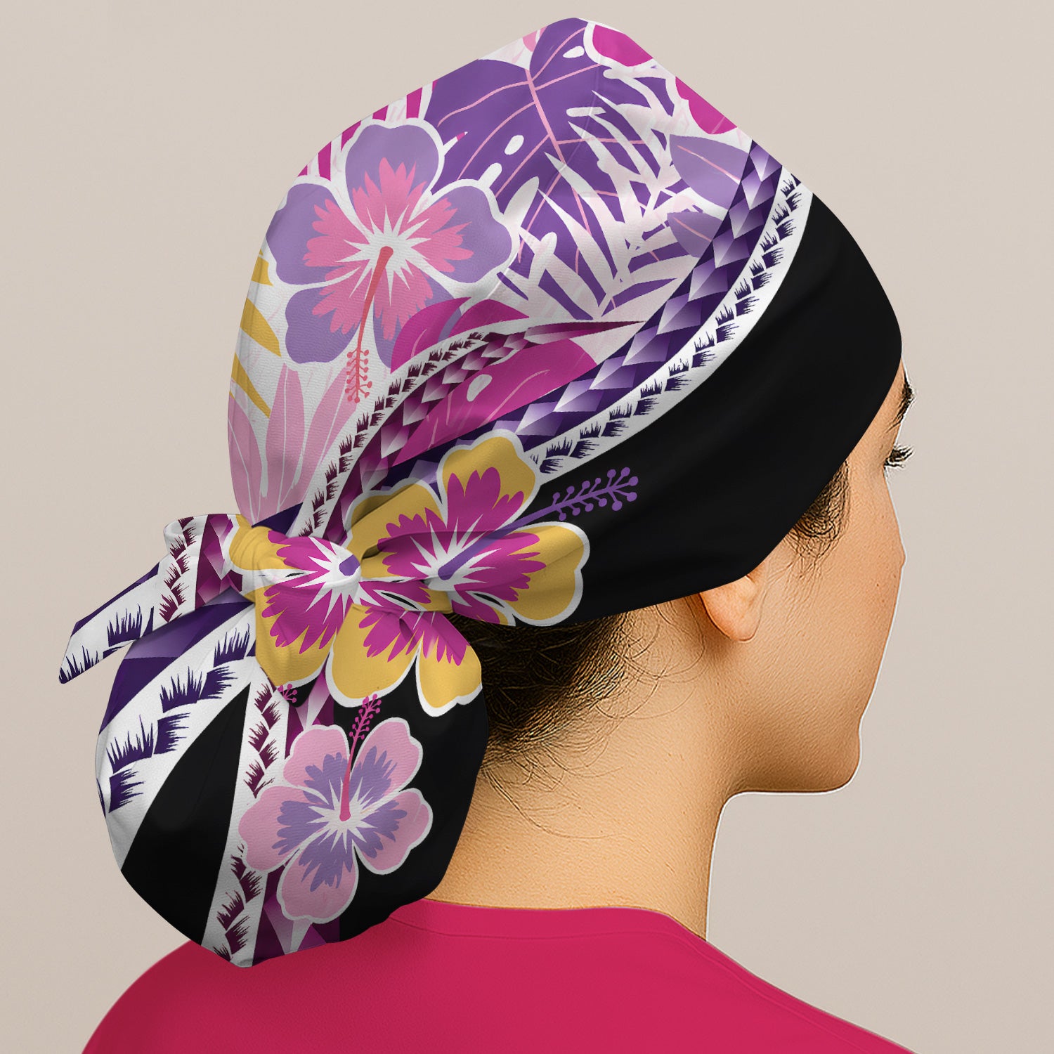 Nurse Tropical Hibiscus Leaf Pattern Scrub Cap, Surgical Caps for Doctors