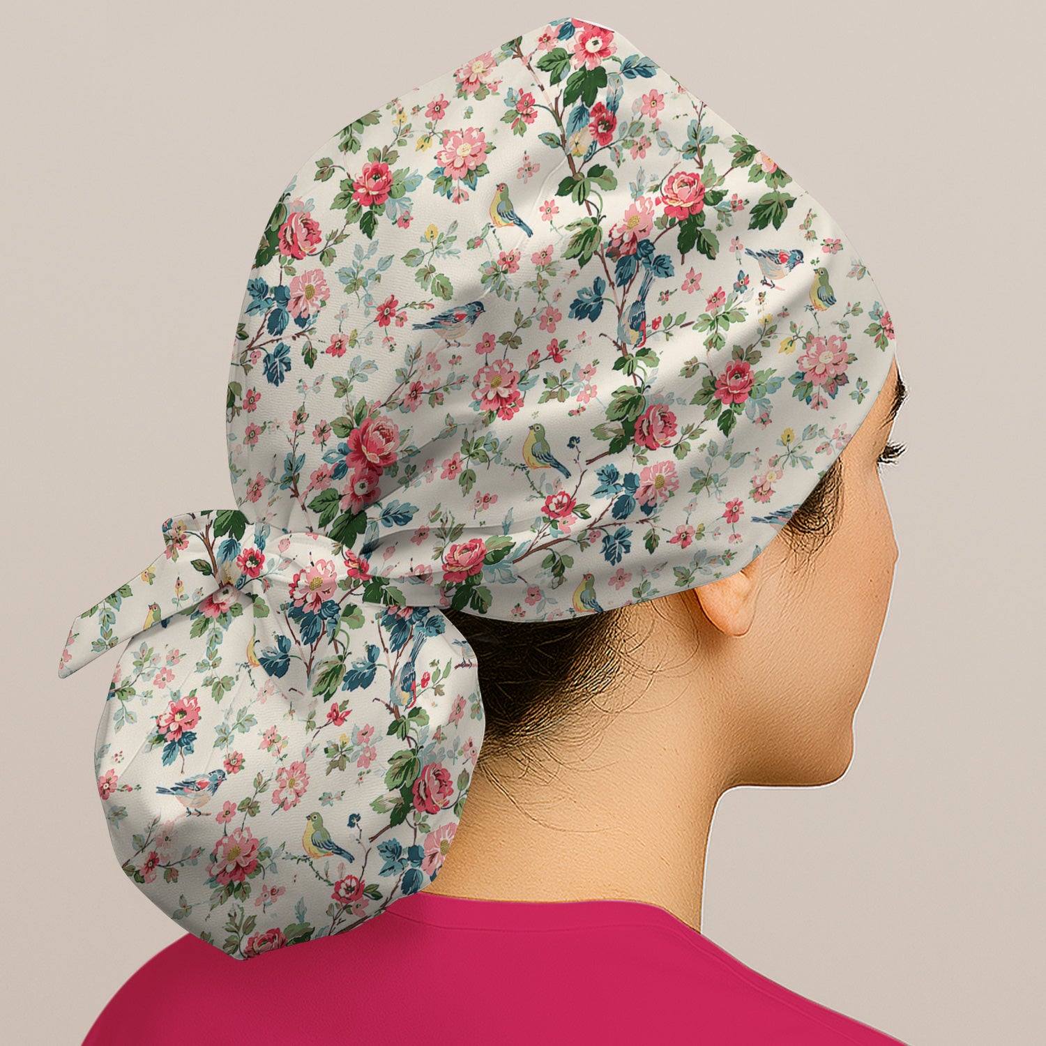 Songbird Rose Garden Pattern Scrub Cap, Surgical Caps for Doctors