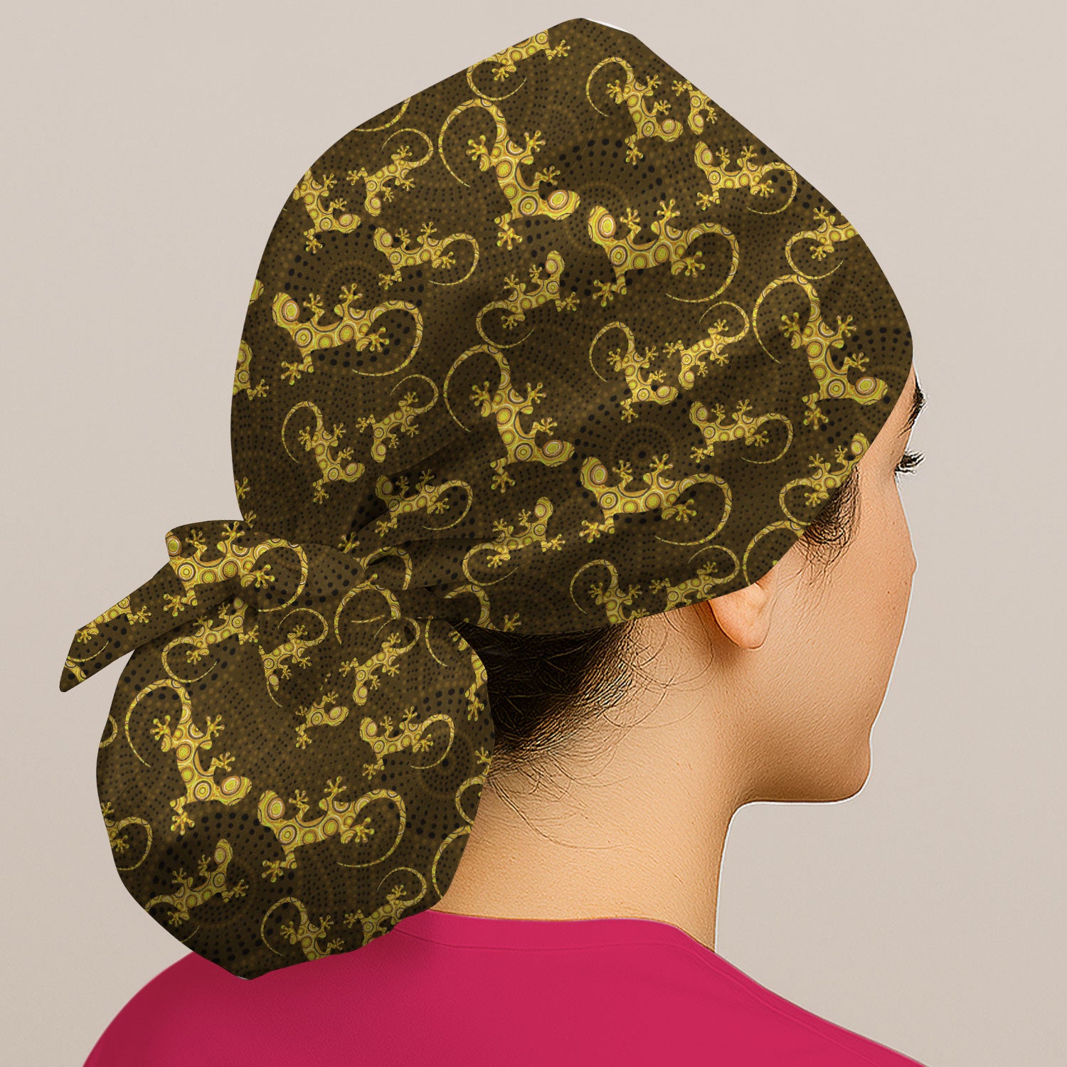 Australian Gecko Dot Art Inspired Nursing Scrub Caps for Women