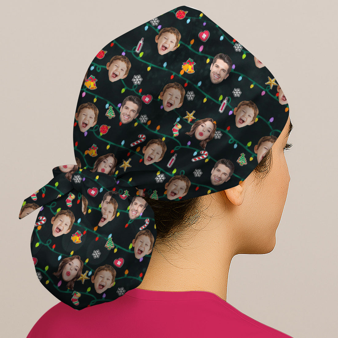 Personalized Xmas Photo Scrub Cap, Christmas Custom Face Scrub Hat, Breathable Fabrics Nursing Uniform