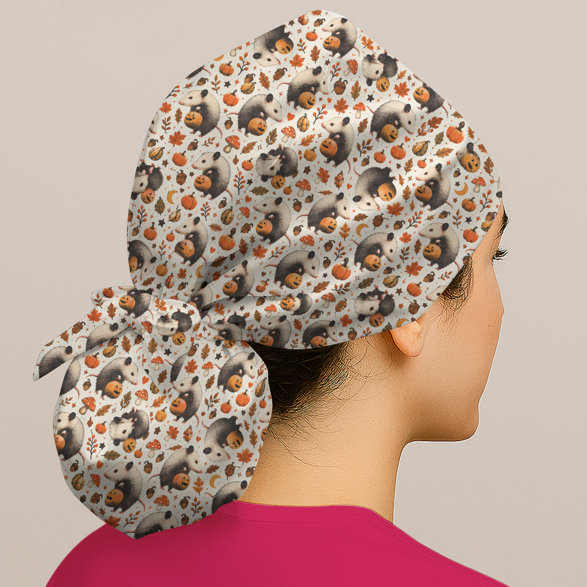 Halloween Opossum Pumpkin Patch Pattern Scrub Cap, Surgical Caps for Nurses