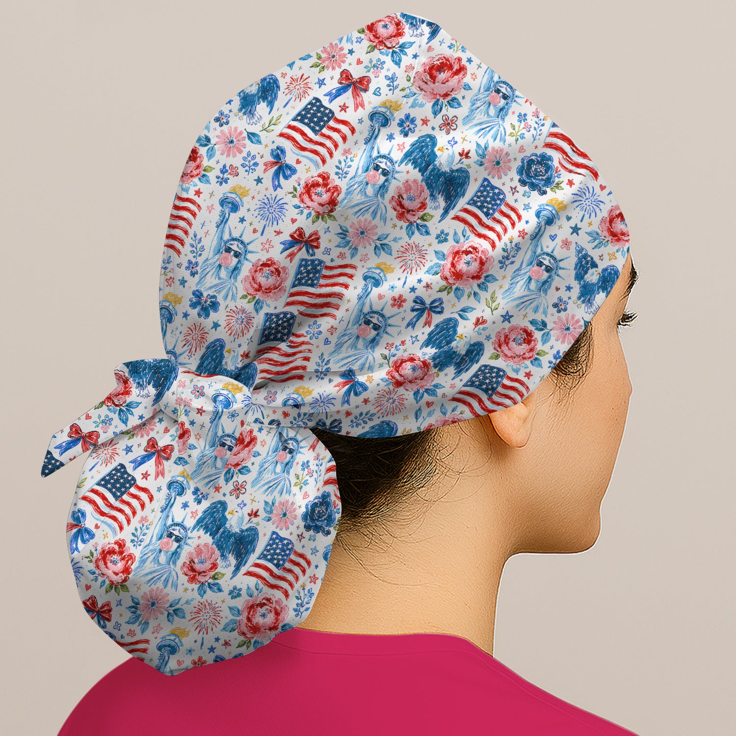 Patriotic Liberty Nurse Pattern Scrub Cap, Surgical Caps for Doctors