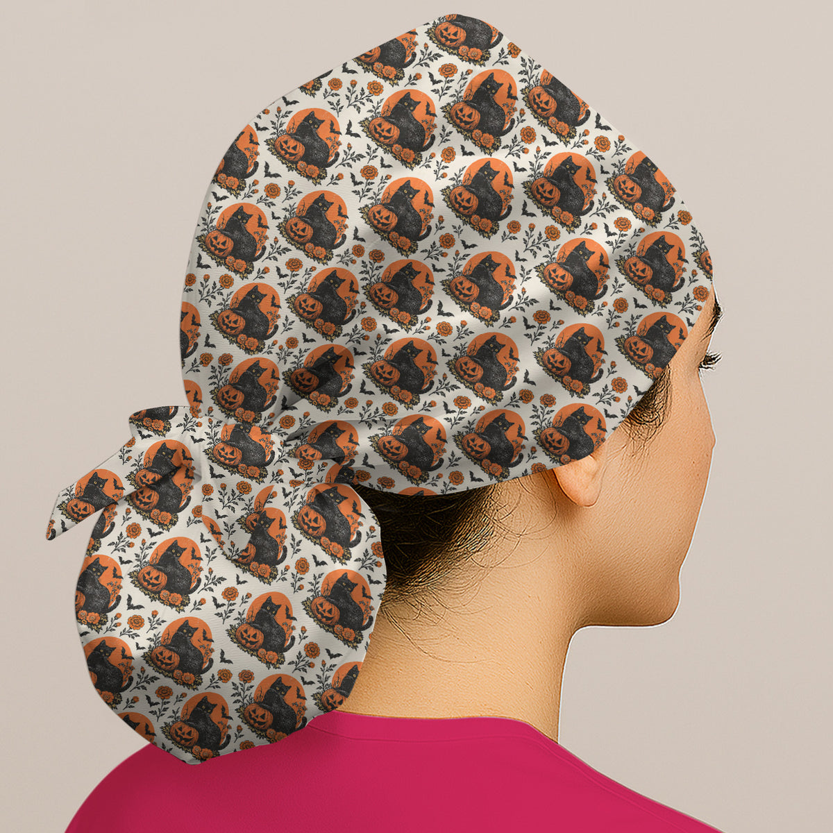 Halloween Black Cat Energy Pattern Scrub Cap, Surgical Caps for Nurses