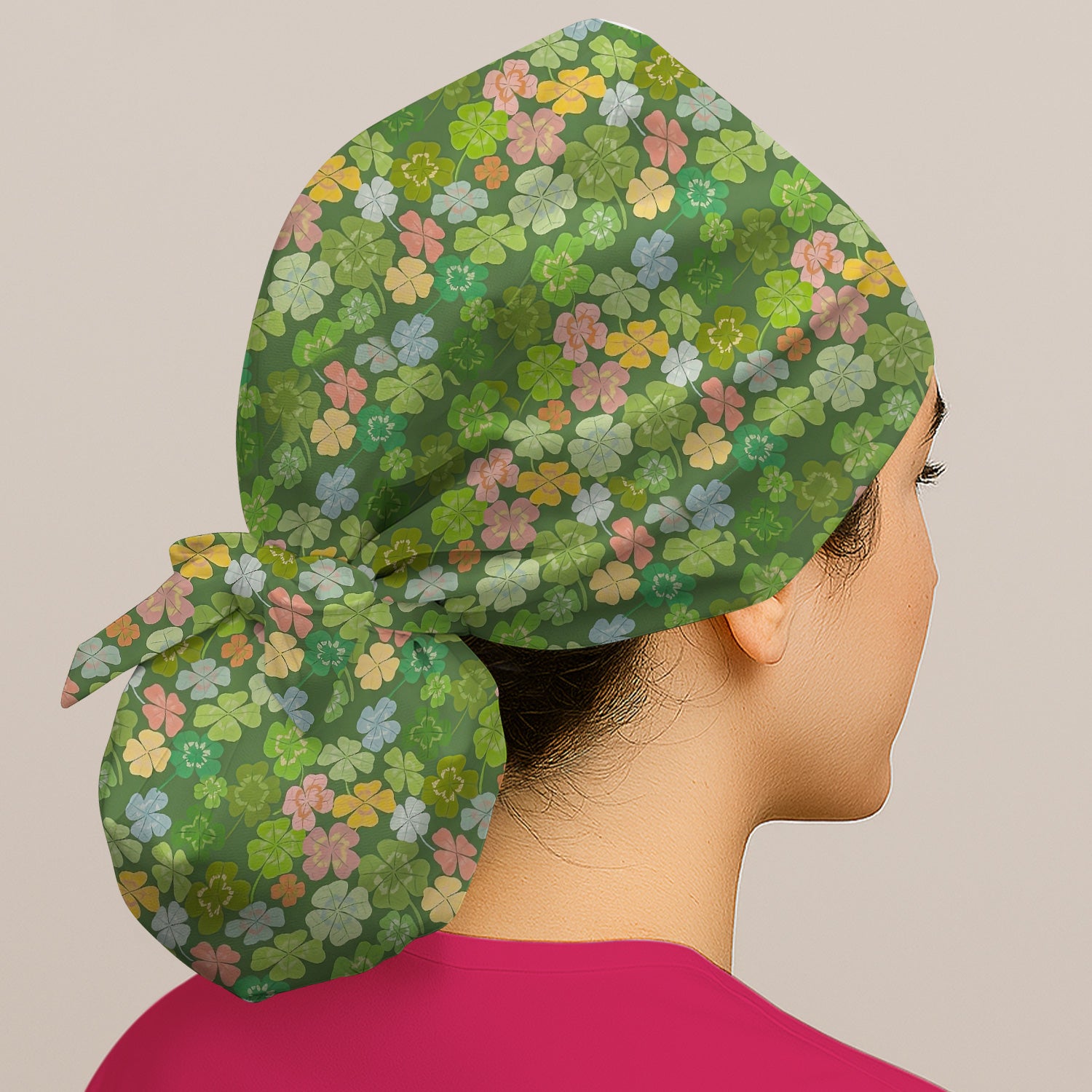 Colorful Shamrock Clover Pattern Caps, Bouffant Scrub Caps for Women
