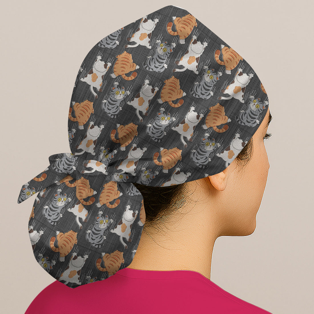 Cute Cat Pattern Nurse Scrub Cap, Cats Medical Pattern Hat, Breathable Fabrics Nursing Uniform