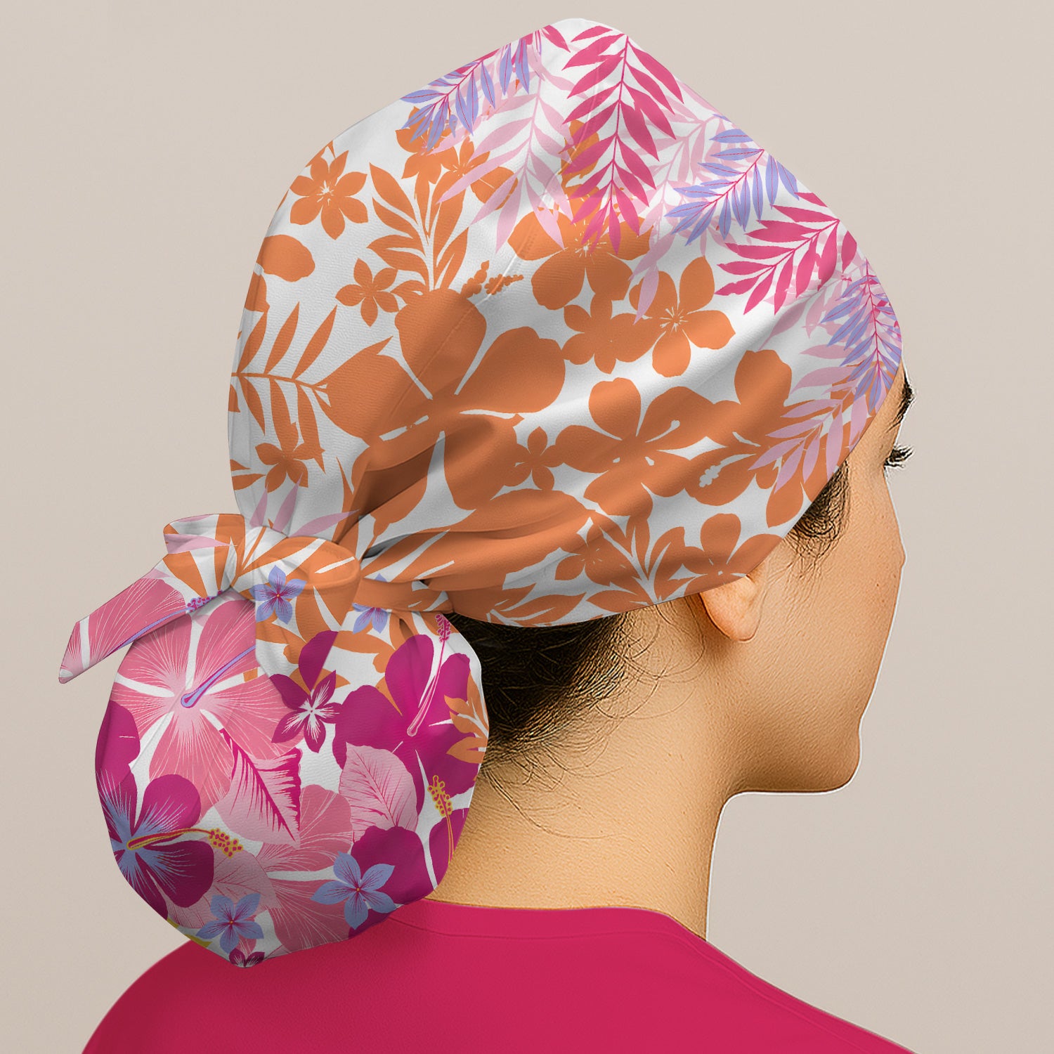 Cheerful Tropical Hibiscus Bloom Pattern Scrub Cap, Surgical Caps for Doctors
