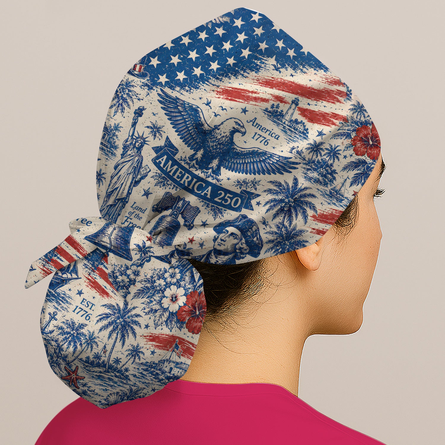 America 250 Eagle Liberty Pattern Scrub Cap, Surgical Caps for Doctors