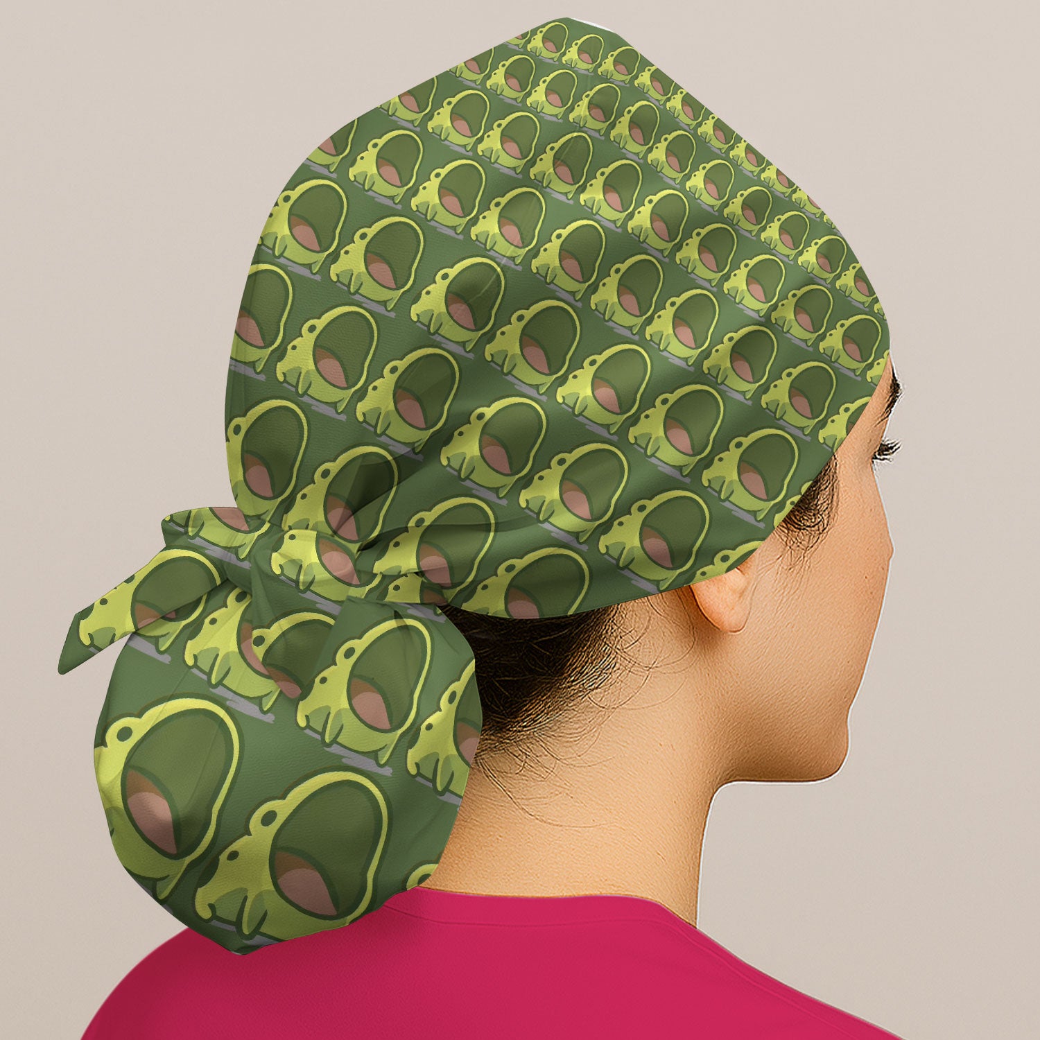 Cute Green Frog Cartoon Pattern Cap, Breathable Fabrics Caps Uniform