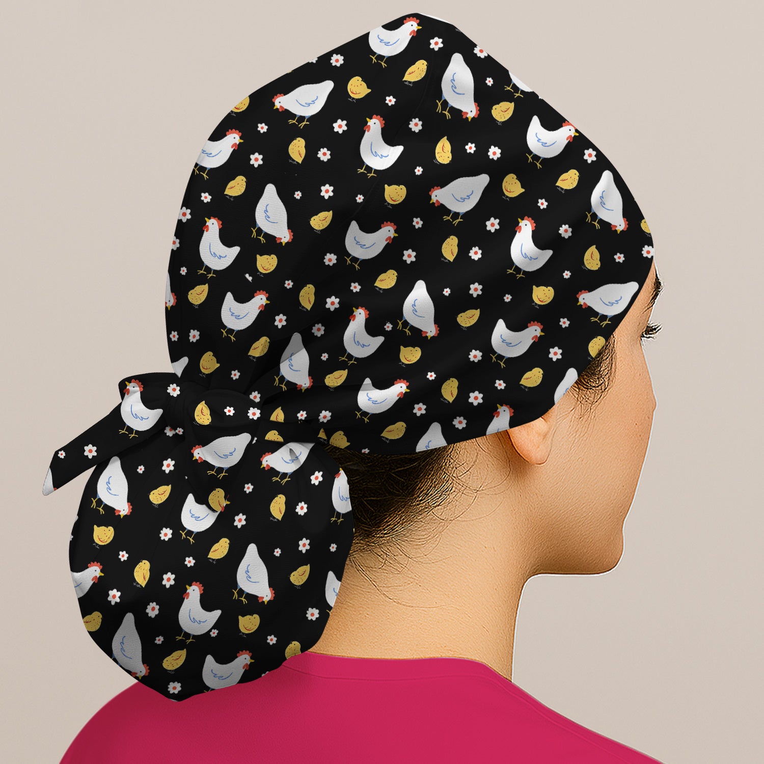Chicken And Cute Chicks Pattern Caps, Bouffant Scrub Caps for Women