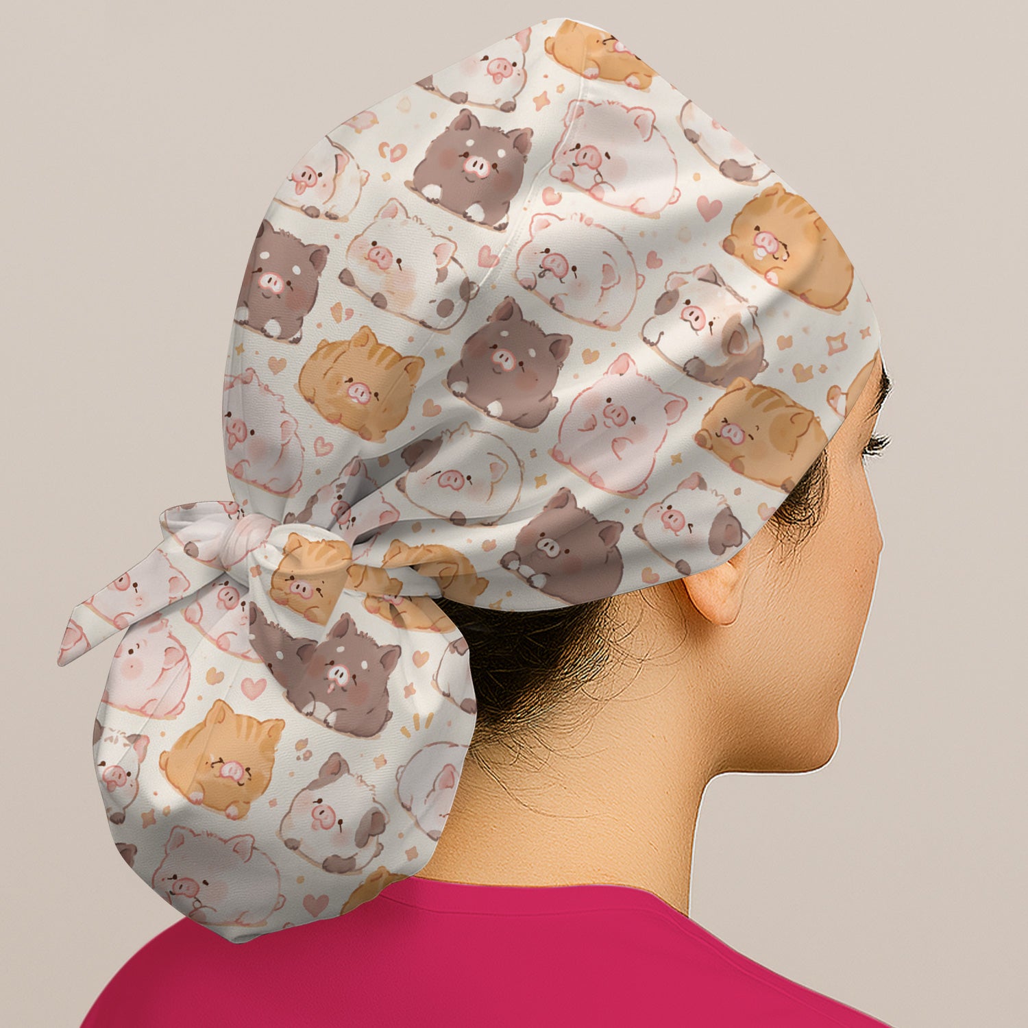 Cute Chubby Pig Nurse Print Scrub Cap, Surgical Caps for Doctors