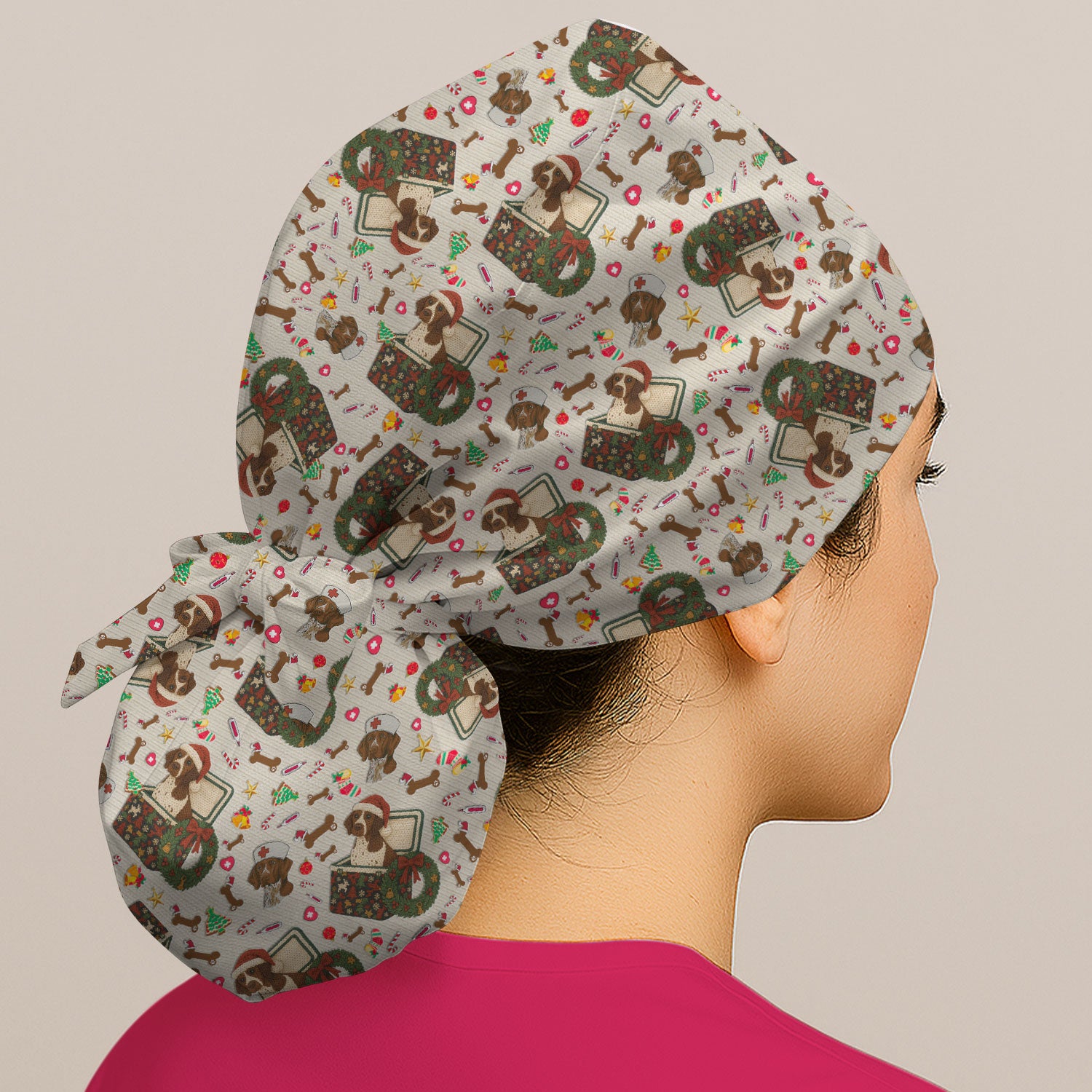 Funny Christmas Dog Cap – Cute Pet Lover Holiday Pattern – Festive Medical Uniform for Nurses and Animal Care Workers