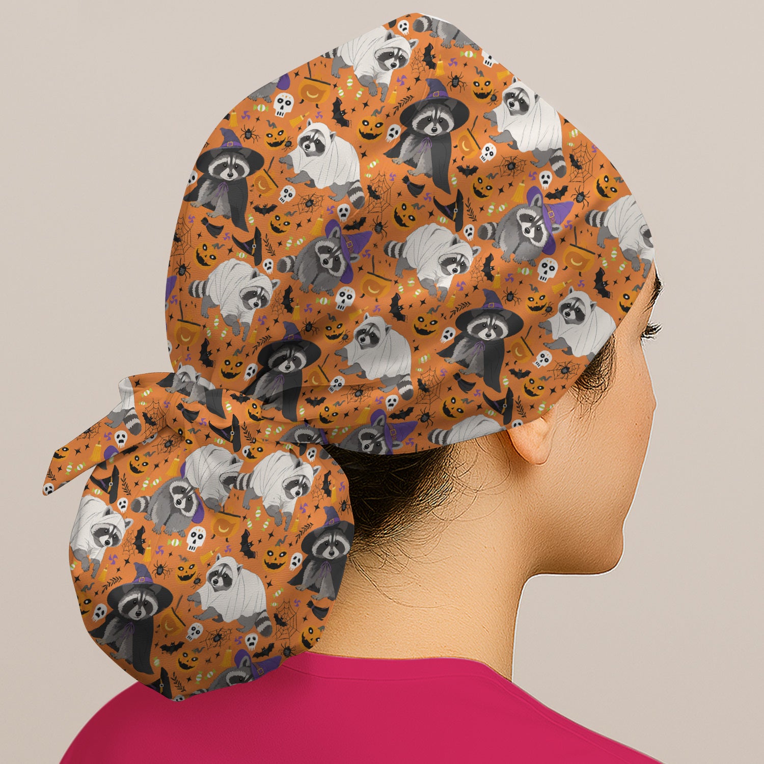 Cute Halloween Raccoon Costumes Print Scrub Cap, Surgical Caps for Doctors