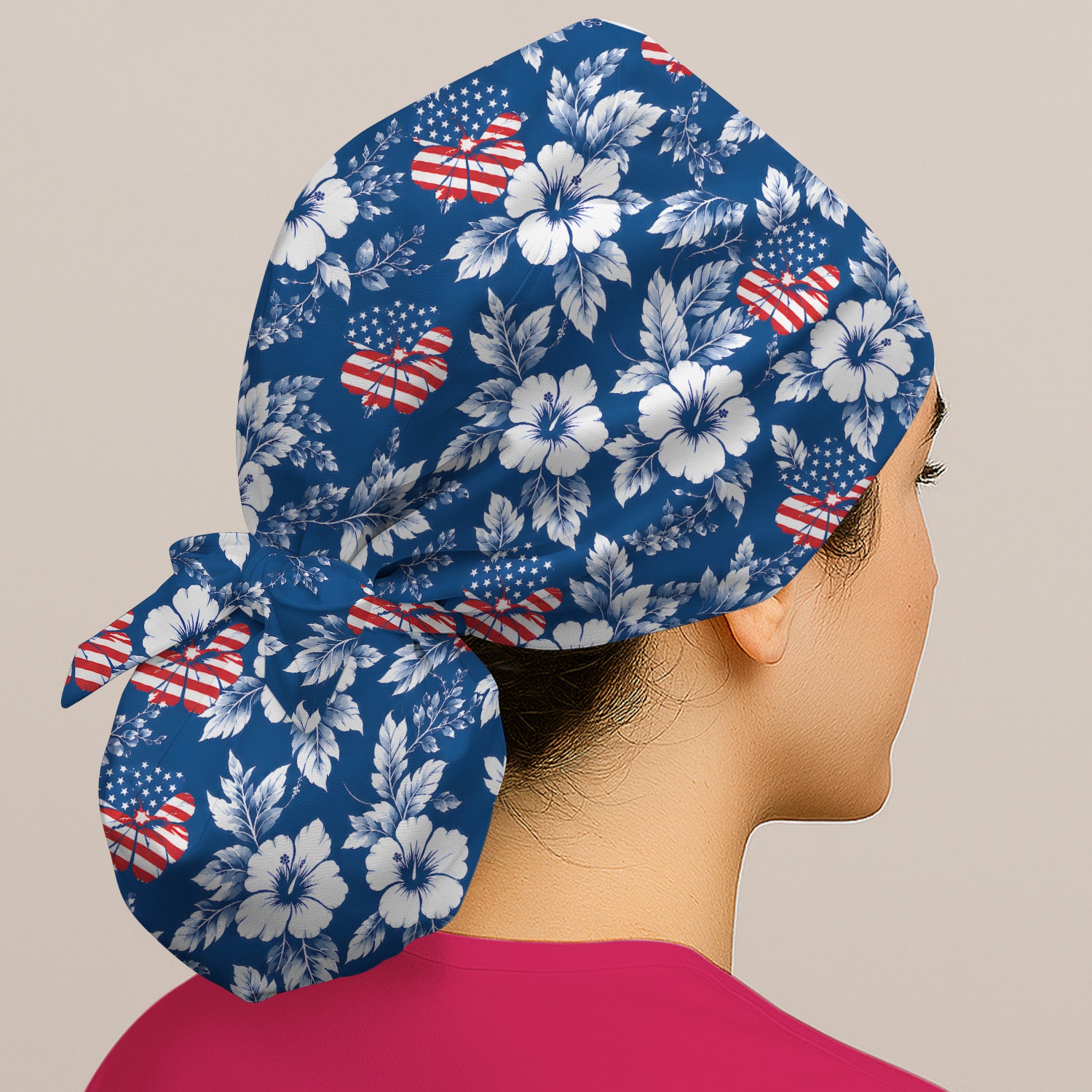 Patriotic Butterfly Floral Nurse for RN & CNA, American Flag Healthcare Workers Uniform Scrub Cap, Surgical Caps for Doctors