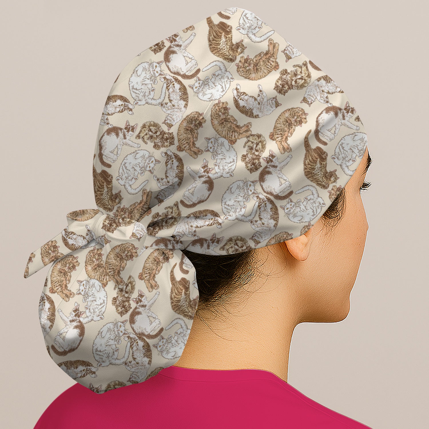 Cute Lazy Cat Nap Pattern Scrub Cap, Surgical Caps for Doctors