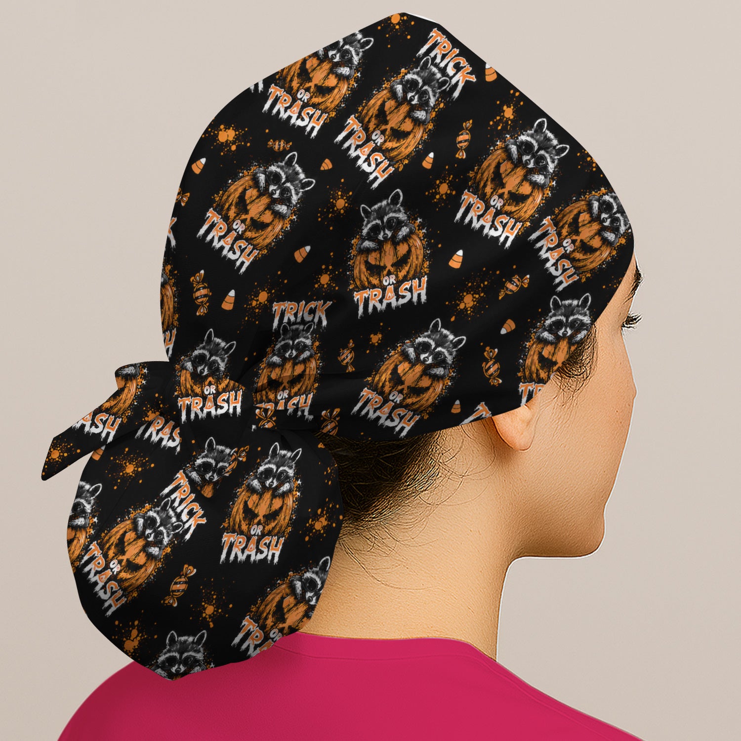 Funny Halloween Trick Or Trash Raccoon Scrub Cap, Surgical Caps for Doctors