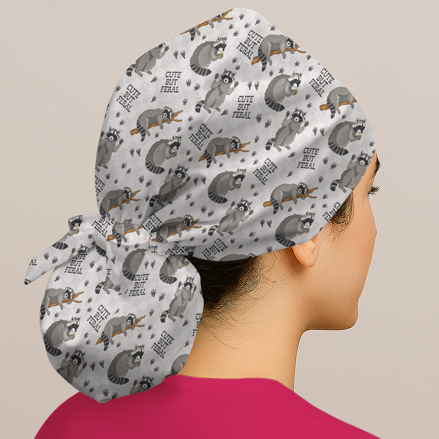 Funny Feral Raccoon Pattern Scrub Cap, Surgical Caps for Doctors
