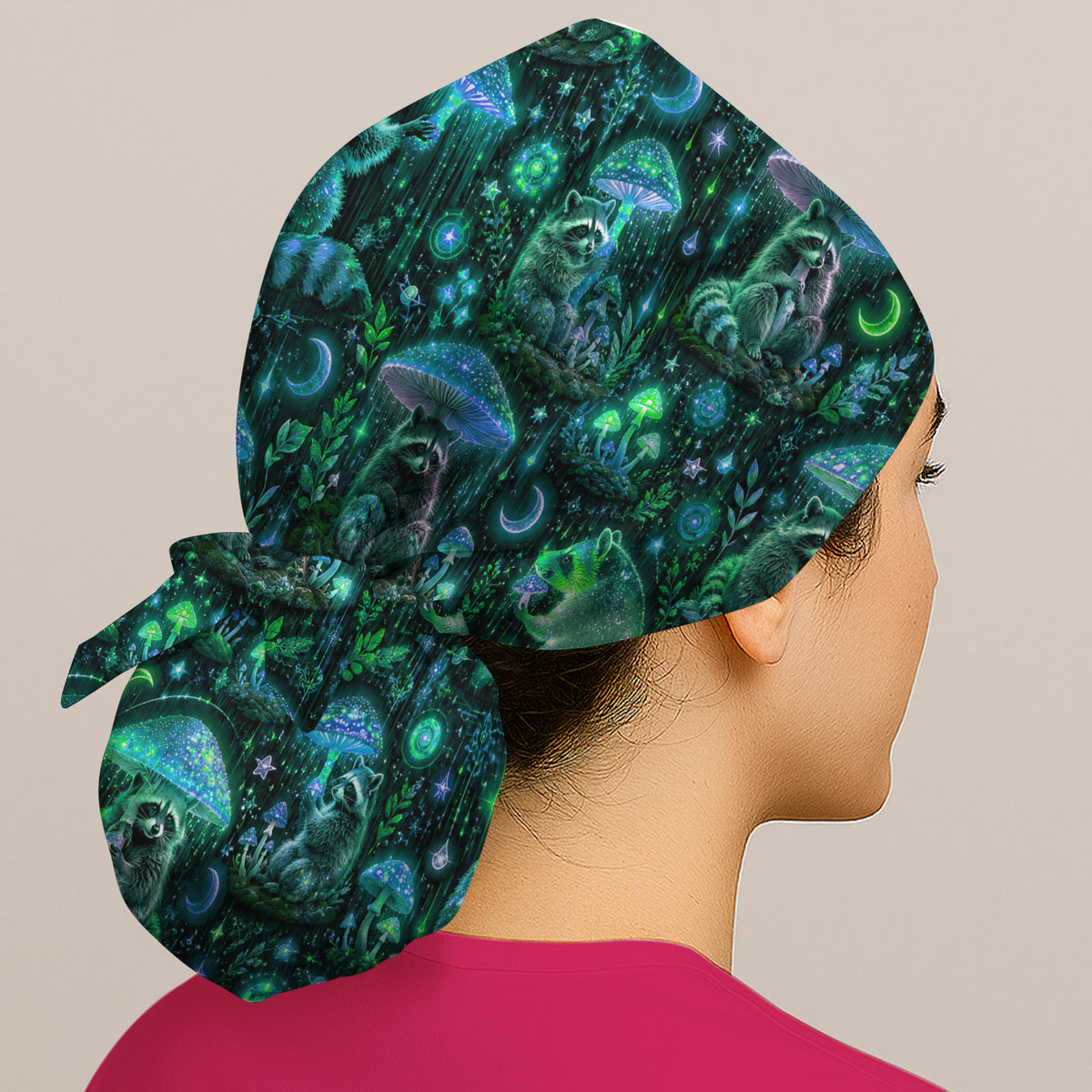 Glowing Raccoon Forest Pattern Scrub Cap, Surgical Caps for Doctors