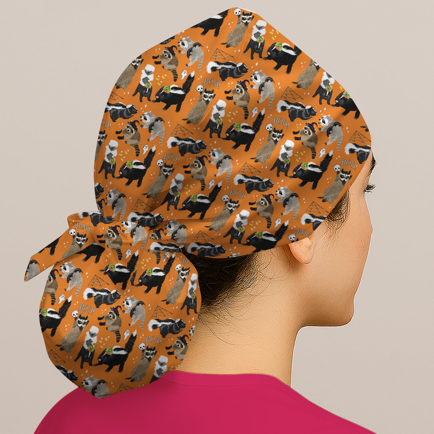Halloween Wildlife with Skunk Raccoon Pattern Scrub Cap, Surgical Caps for Doctors