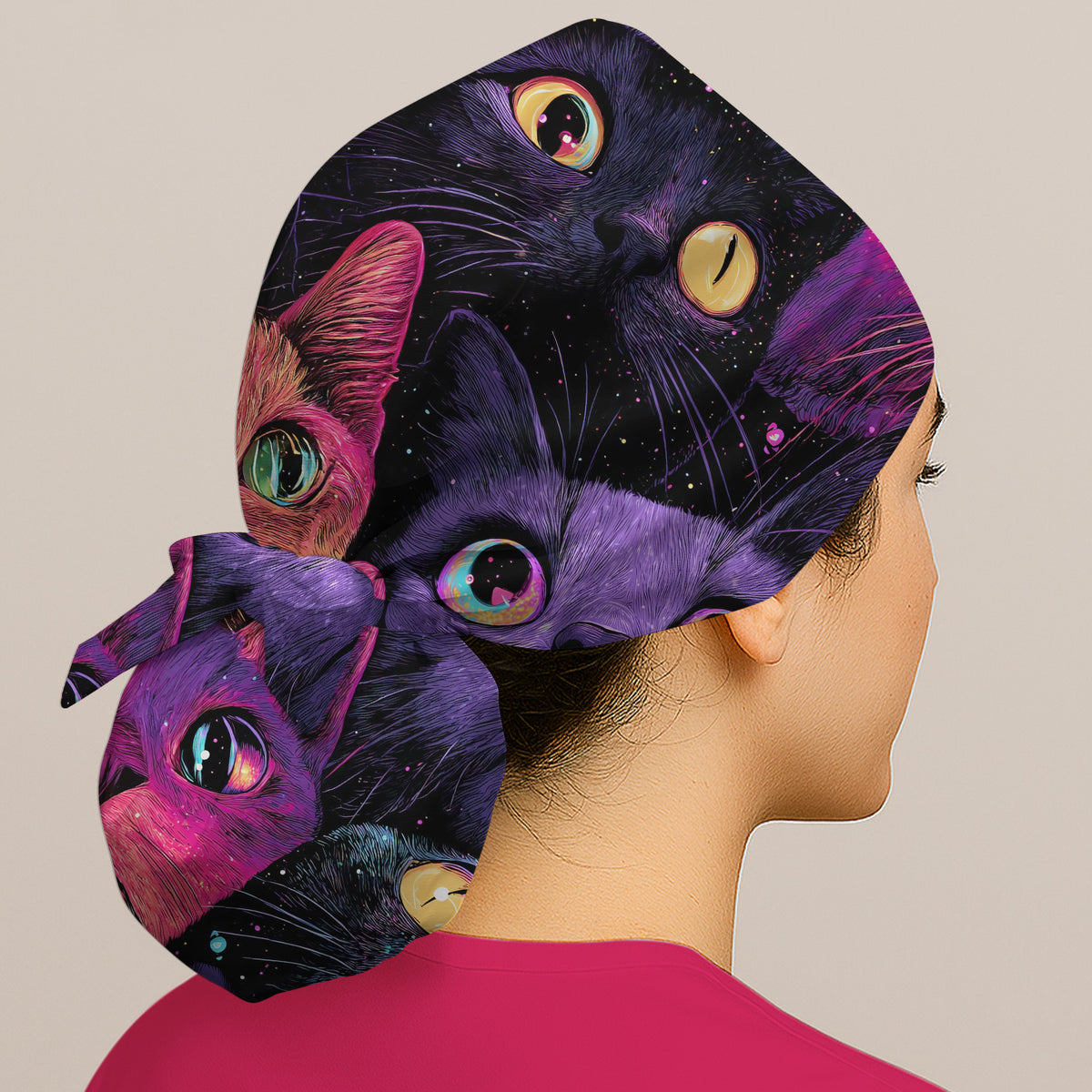 Colorful Neon Cat Faces Scrub Cap, Surgical Caps for Nurses