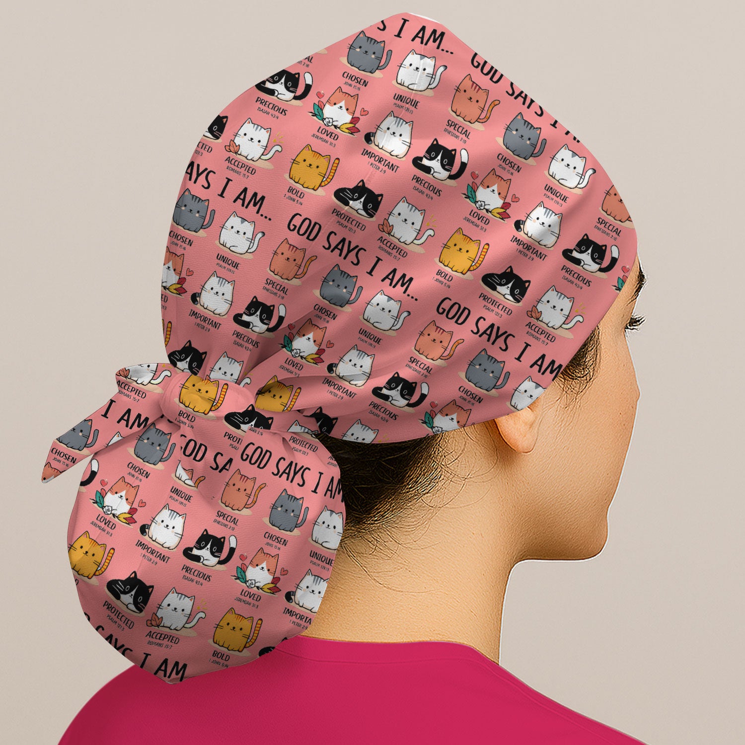 Cute Christian Cat God Says I Am Cap, Bouffant Scrub Caps for Women