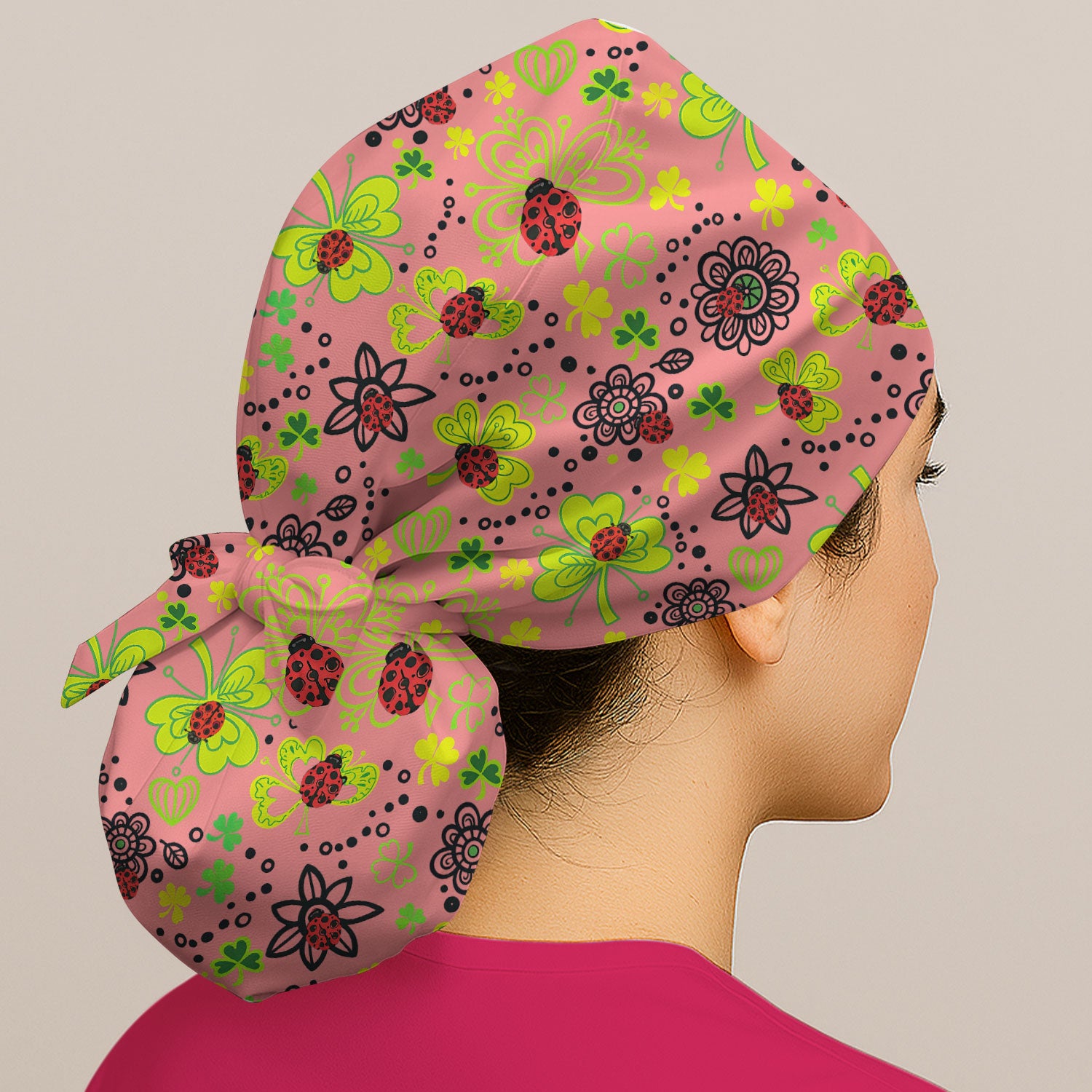 Ladybug Clover Floral Pattern Print Caps, Breathable Fabrics Caps Uniform