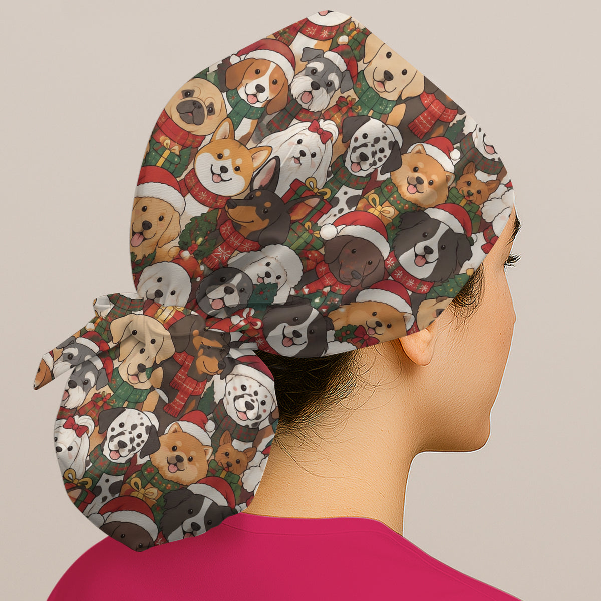 Christmas Dog Breeds Collage Pattern Scrub Cap, Surgical Caps for Doctors