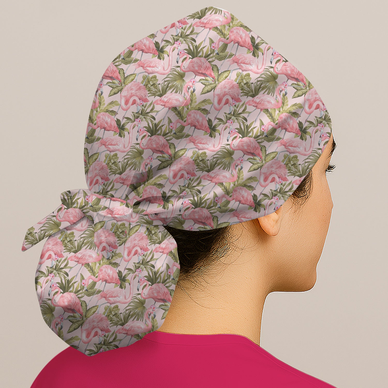 Pink Flamingo Jungle Leaves Pattern Scrub Cap, Surgical Caps for Doctors
