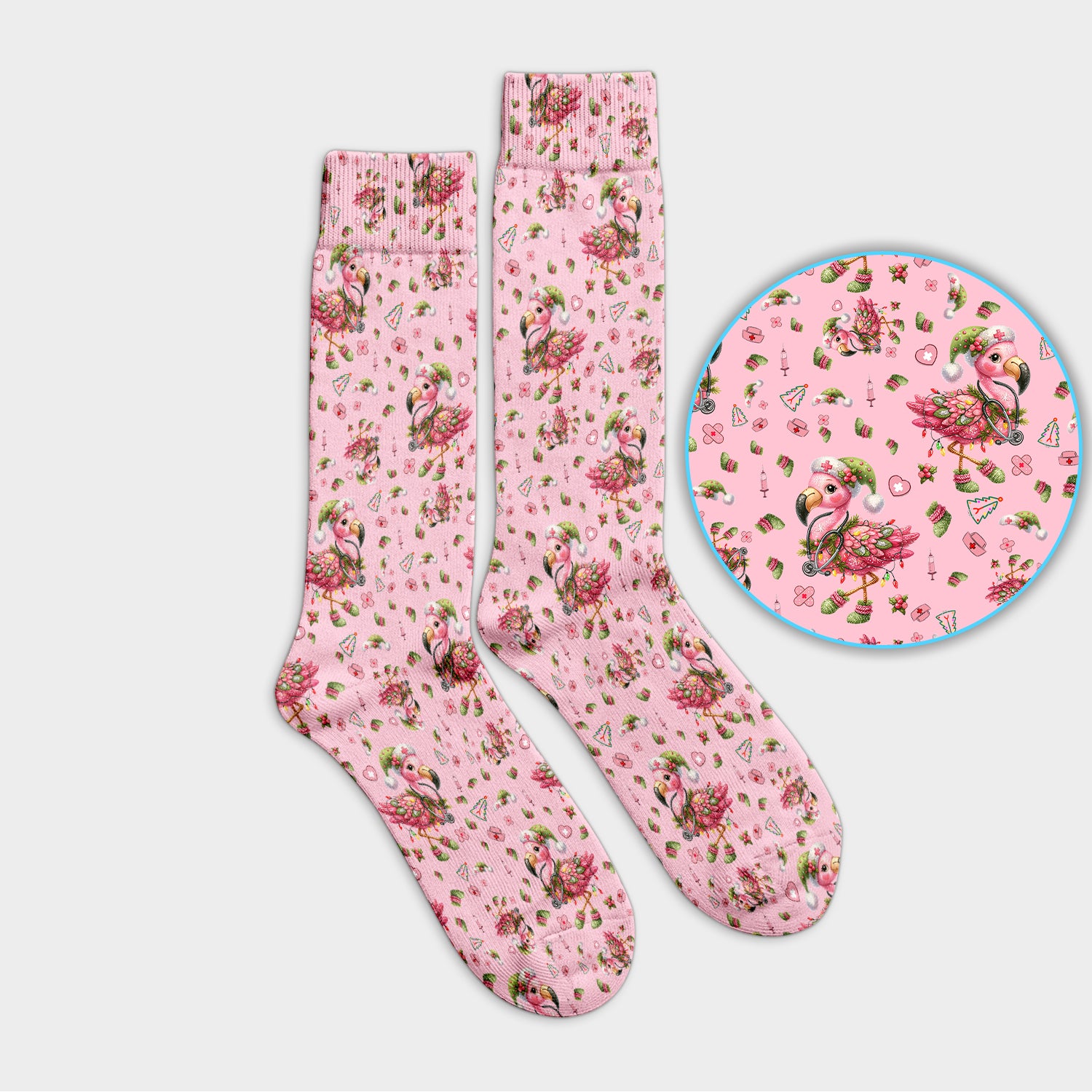Pink Flamingo Socks for Nurse Doctor - Christmas Adult Socks for Men and Women - Breathable Fabrics Medical Uniform