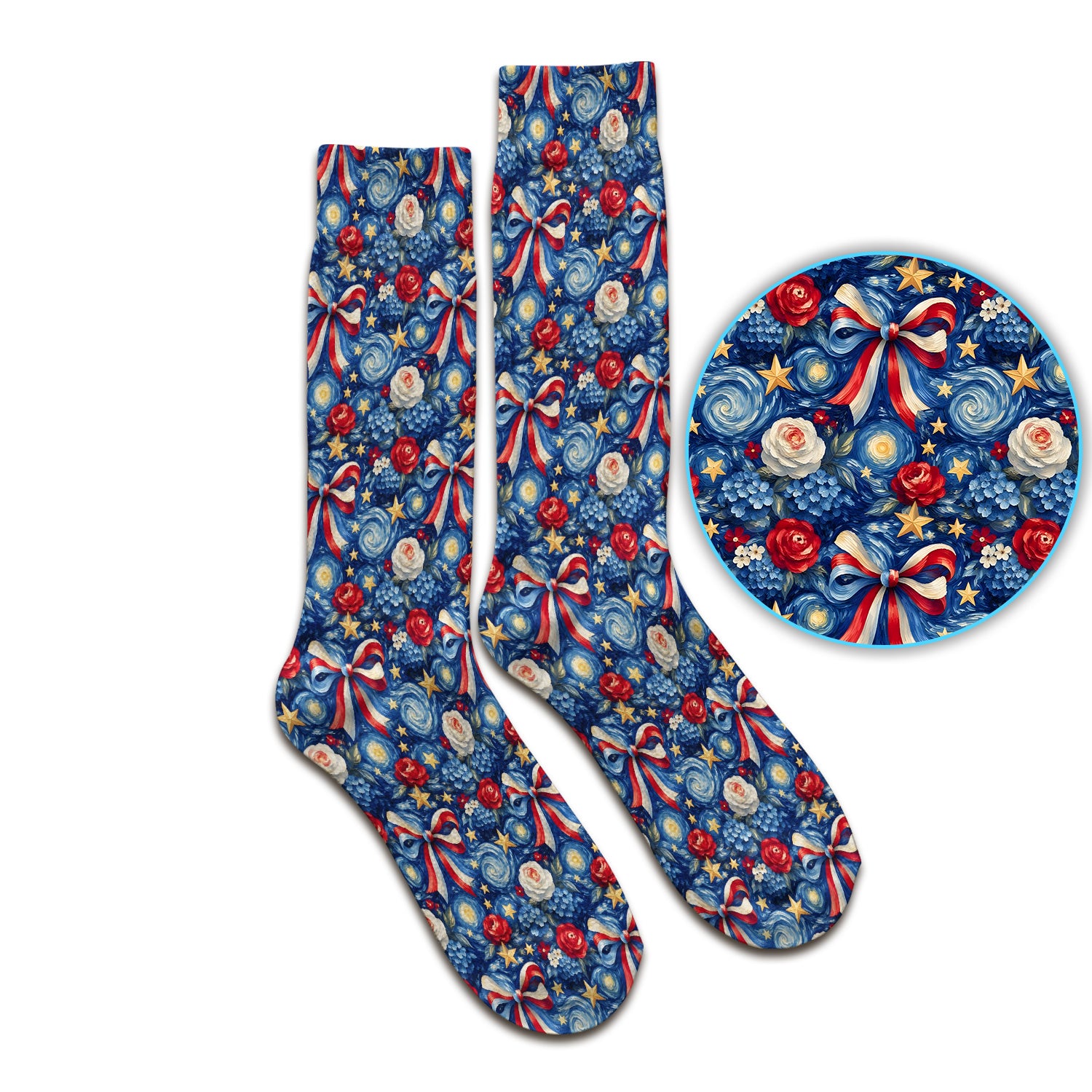 Patriotic Starry Bow Nurse for RN, CNA, Healthcare Workers Socks, Adult Socks for Men and Women